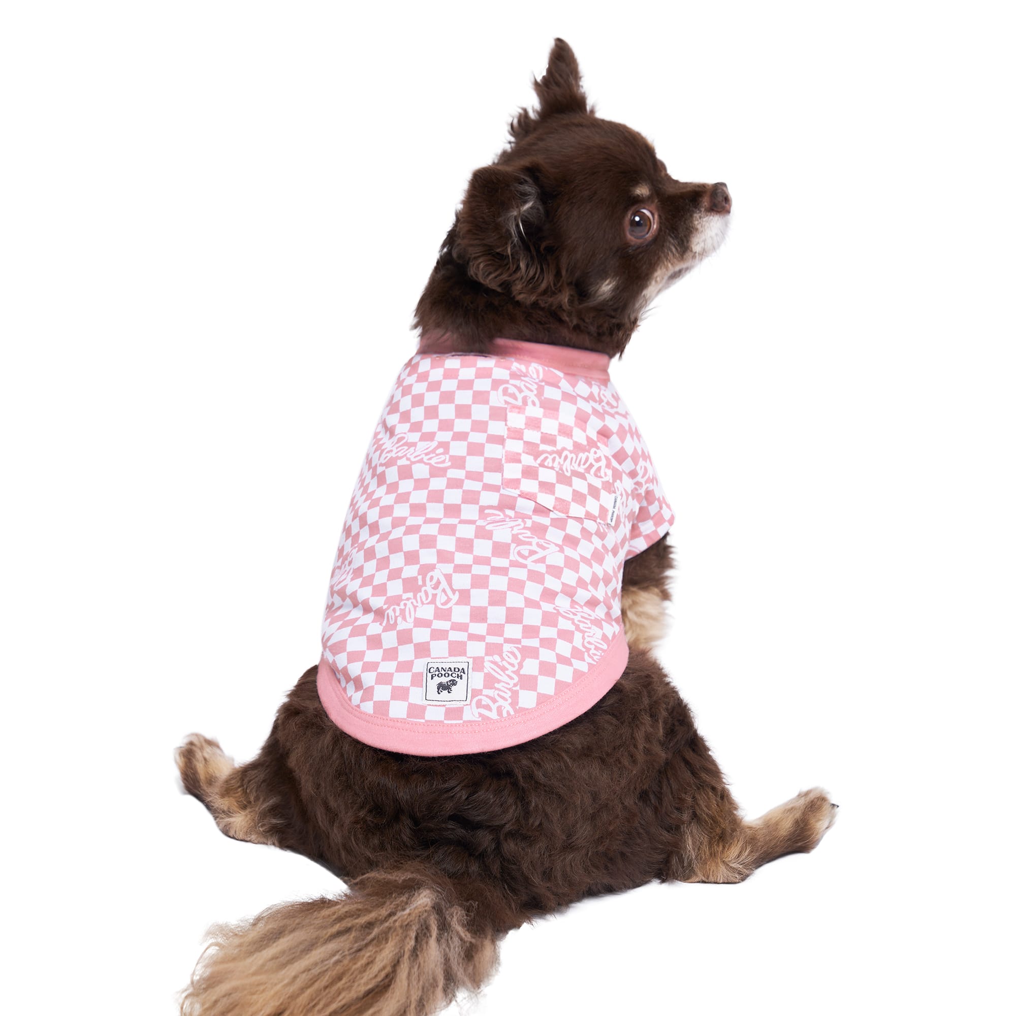 Barbie x Canada Pooch Follow Me Tee Checkered for Dogs, X-Small | Petco