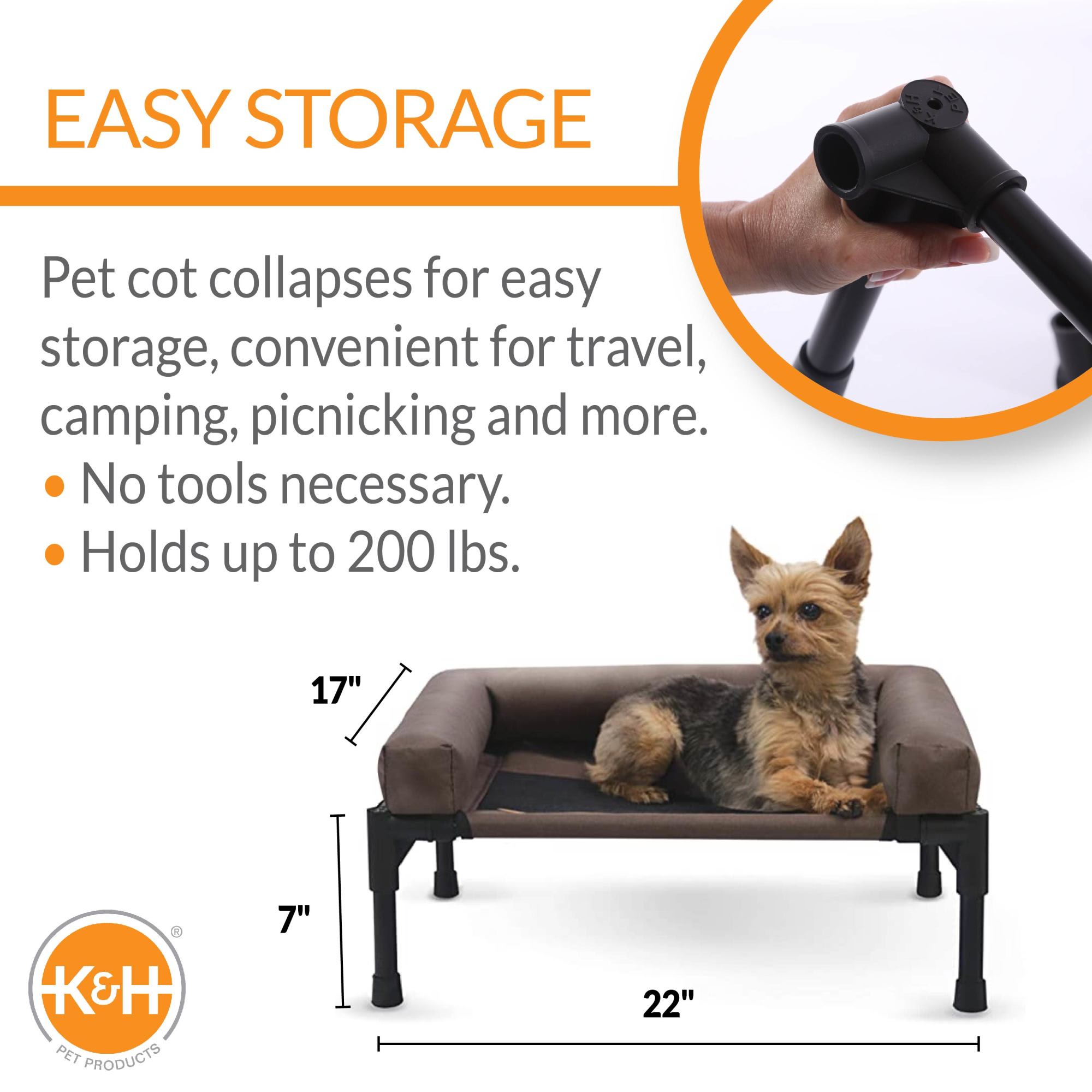 K H Bolster Elevated Pet Cot Bed Cooling Mesh Chocolate