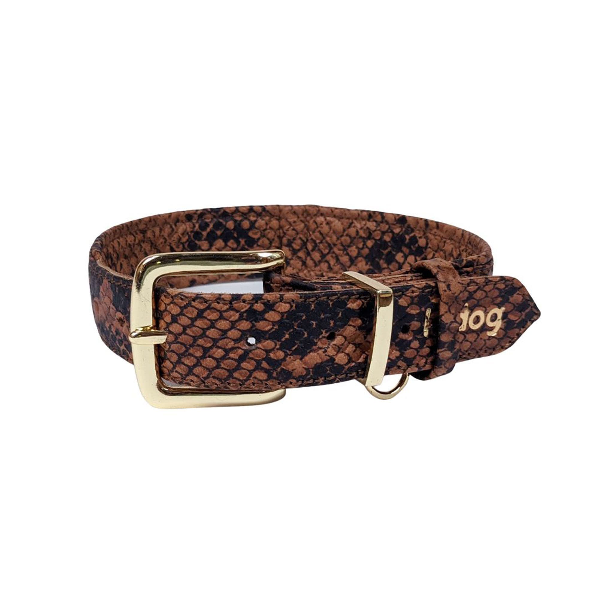 Le Dog Company Padded Leather Dog Collar, Python Print, Medium Petco