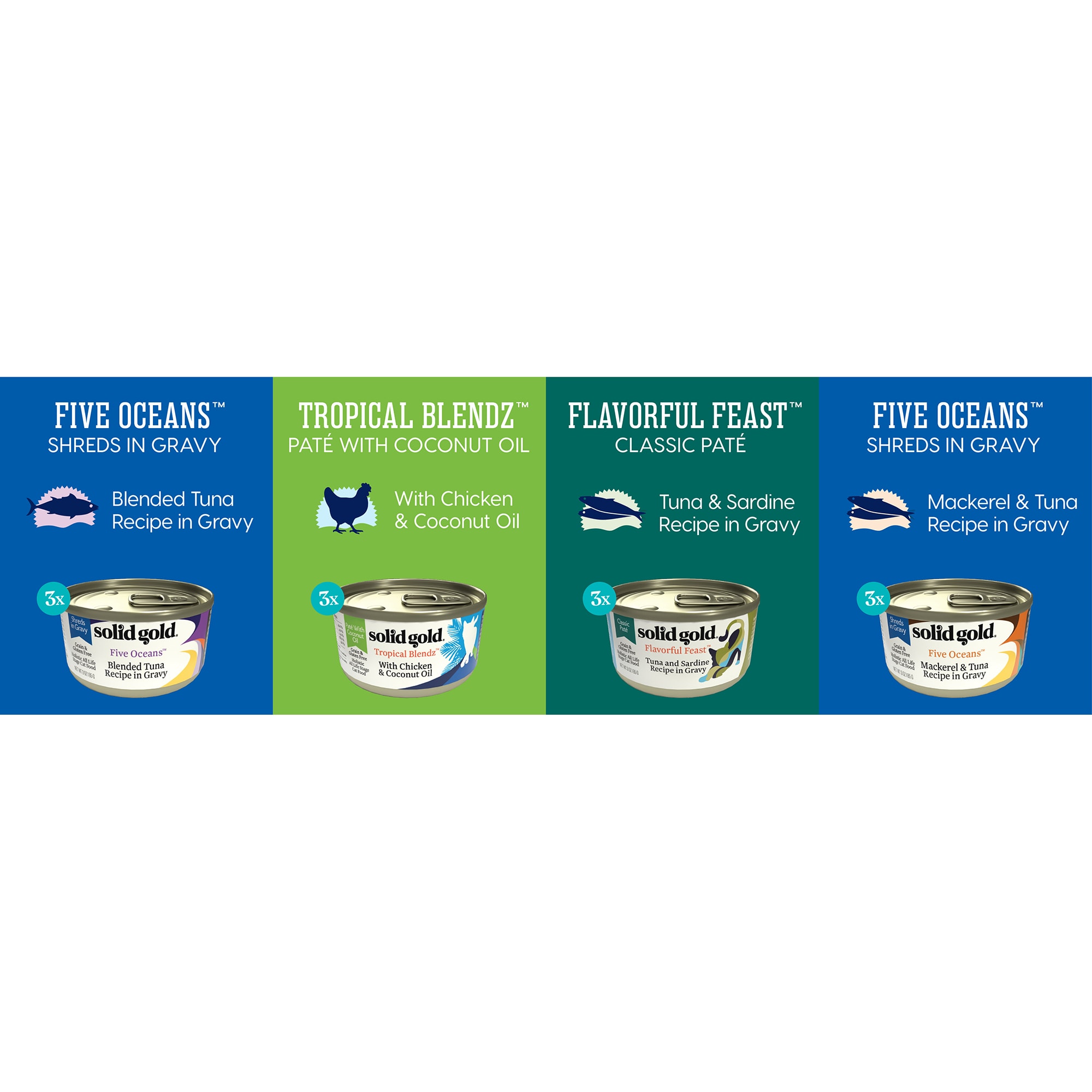 Solid Gold Feline Favorites Grain Gluten Free with 4 Craveable Flavors Wet Cat Variety Pack 2.4 lbs. Count of 12 Petco