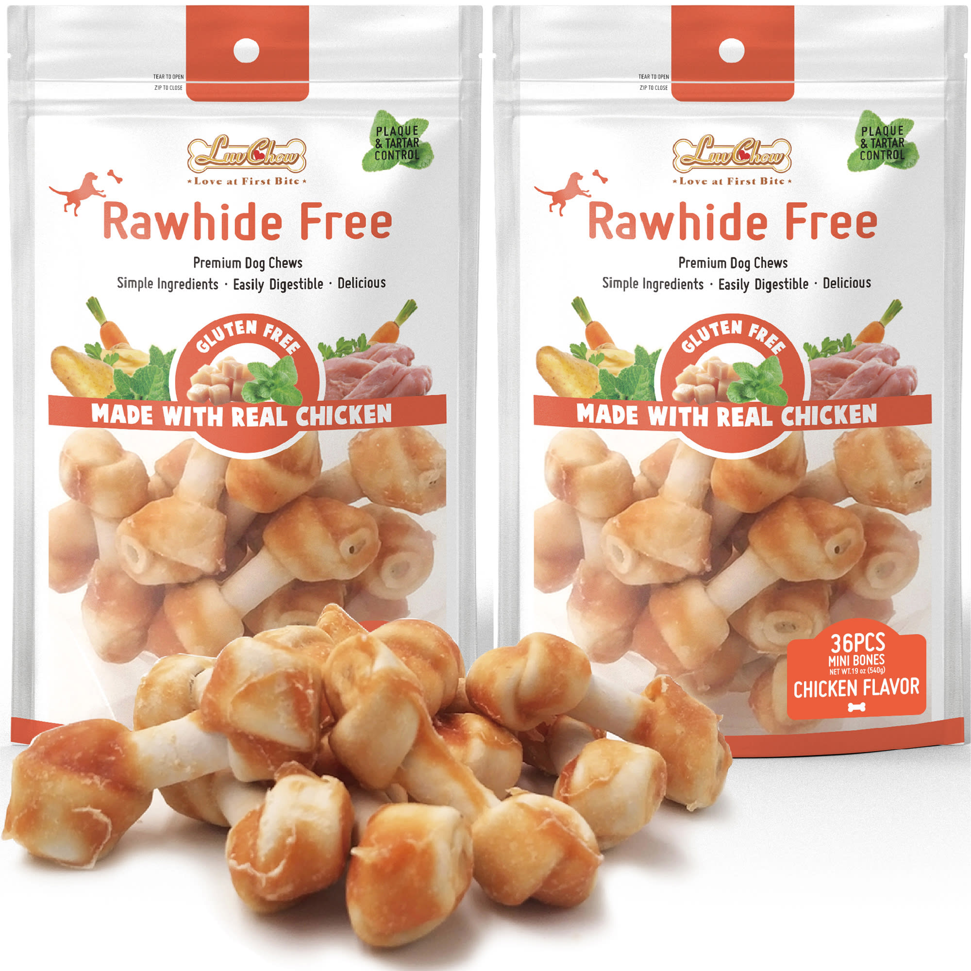 LuvChew Chicken Knotted Bones GrainFree & GlutenFree Treats