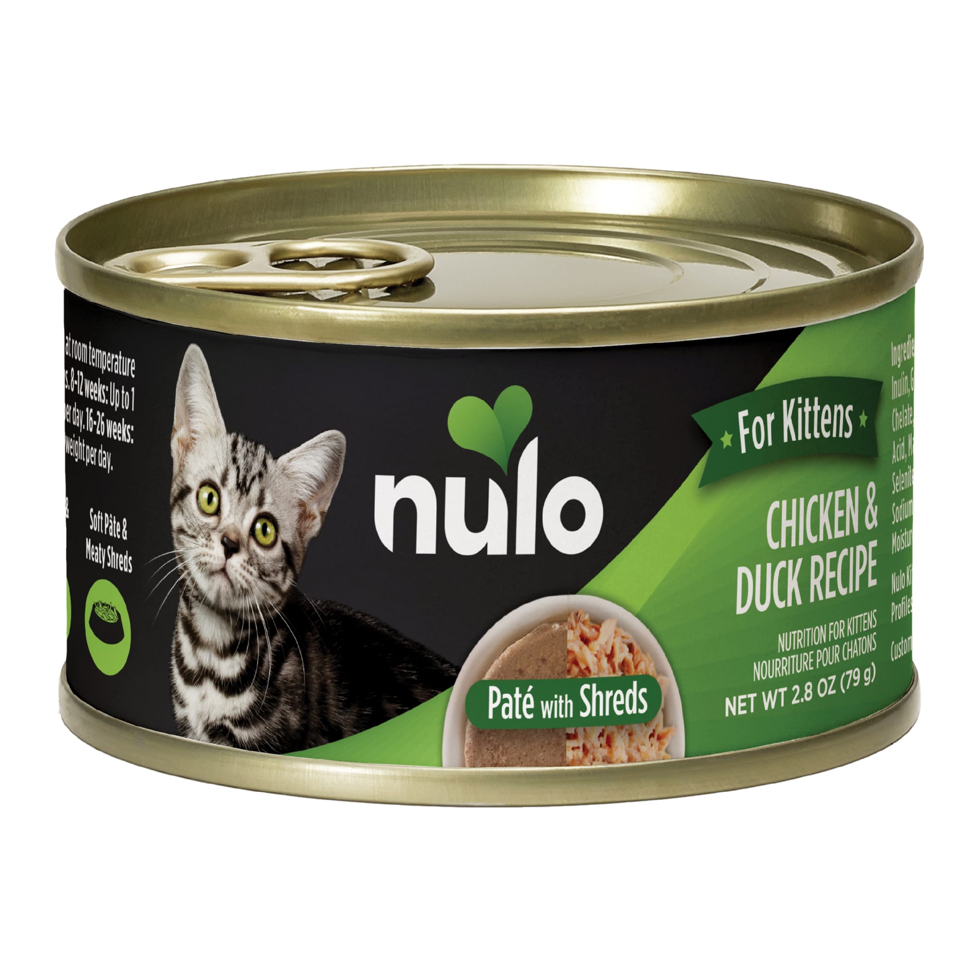 Nulo Pate with Shreds Chicken Duck Wet Kitten Food 2.8 oz. Case of 12