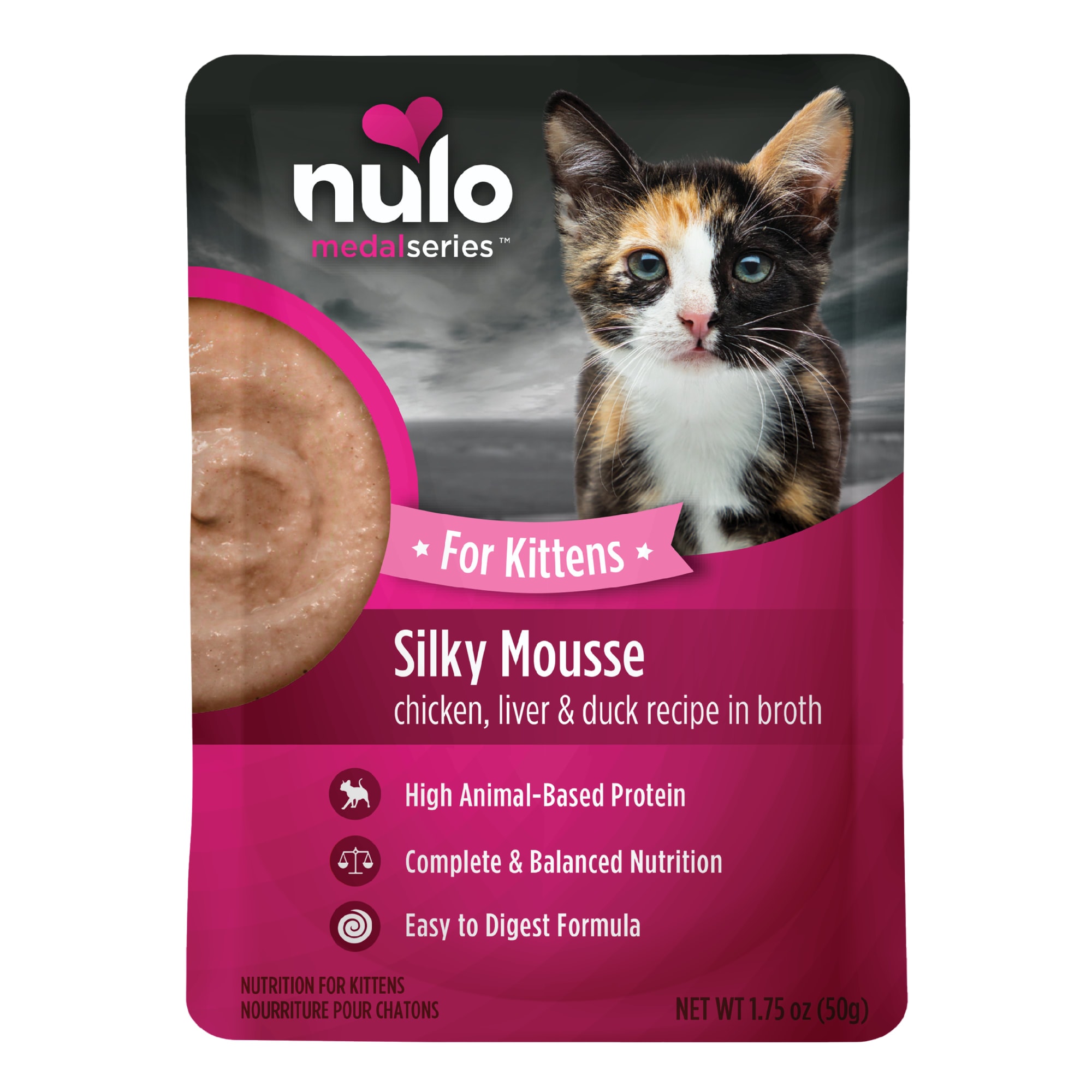 Nulo MedalSeries Chicken, Chicken Liver & Duck Silky Mousse Wet Kitten Food,  1.75 oz., Case of 24