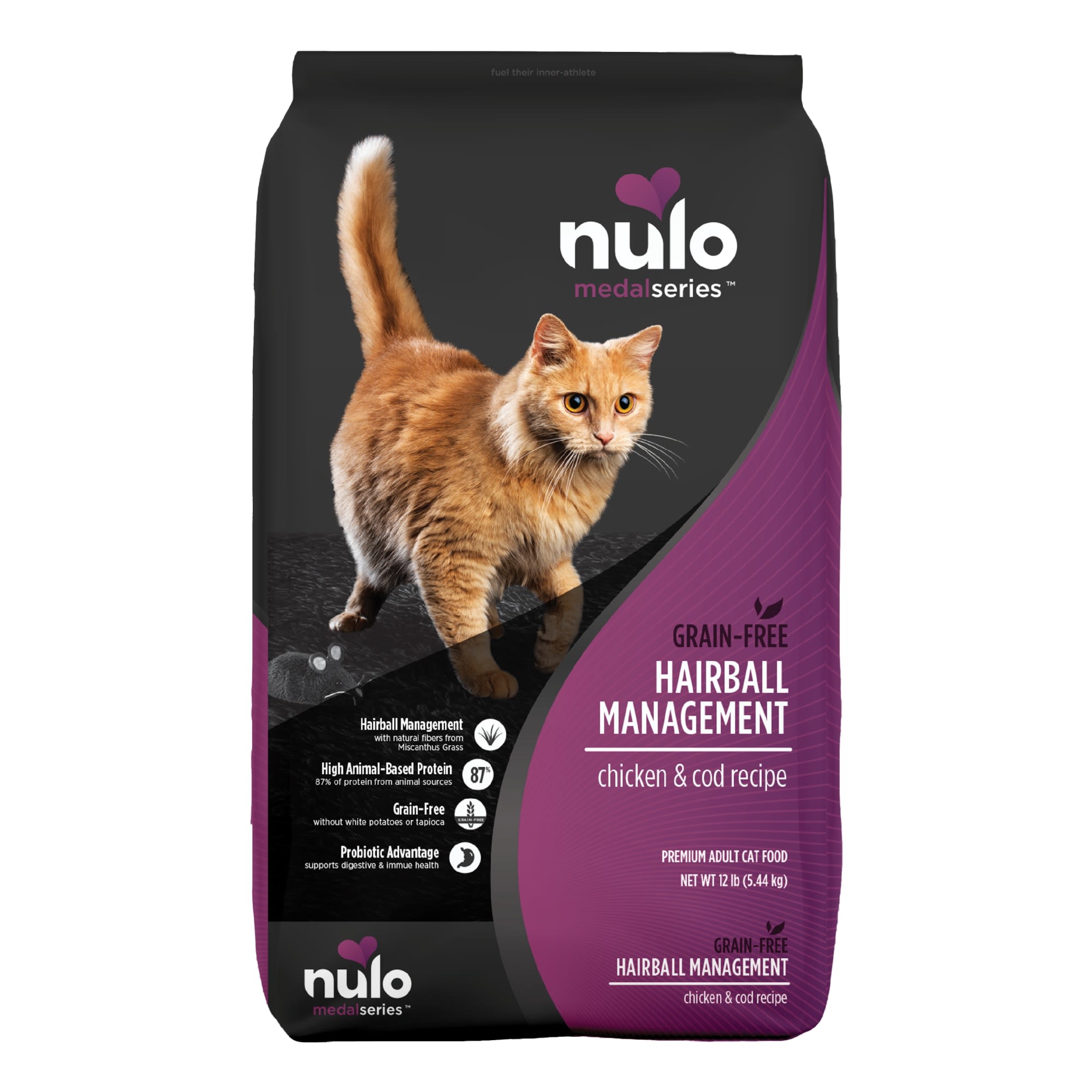 Nulo MedalSeries Grain-Free Chicken & Cod Adult Hairball Management Dry Cat Food, 12 lbs.