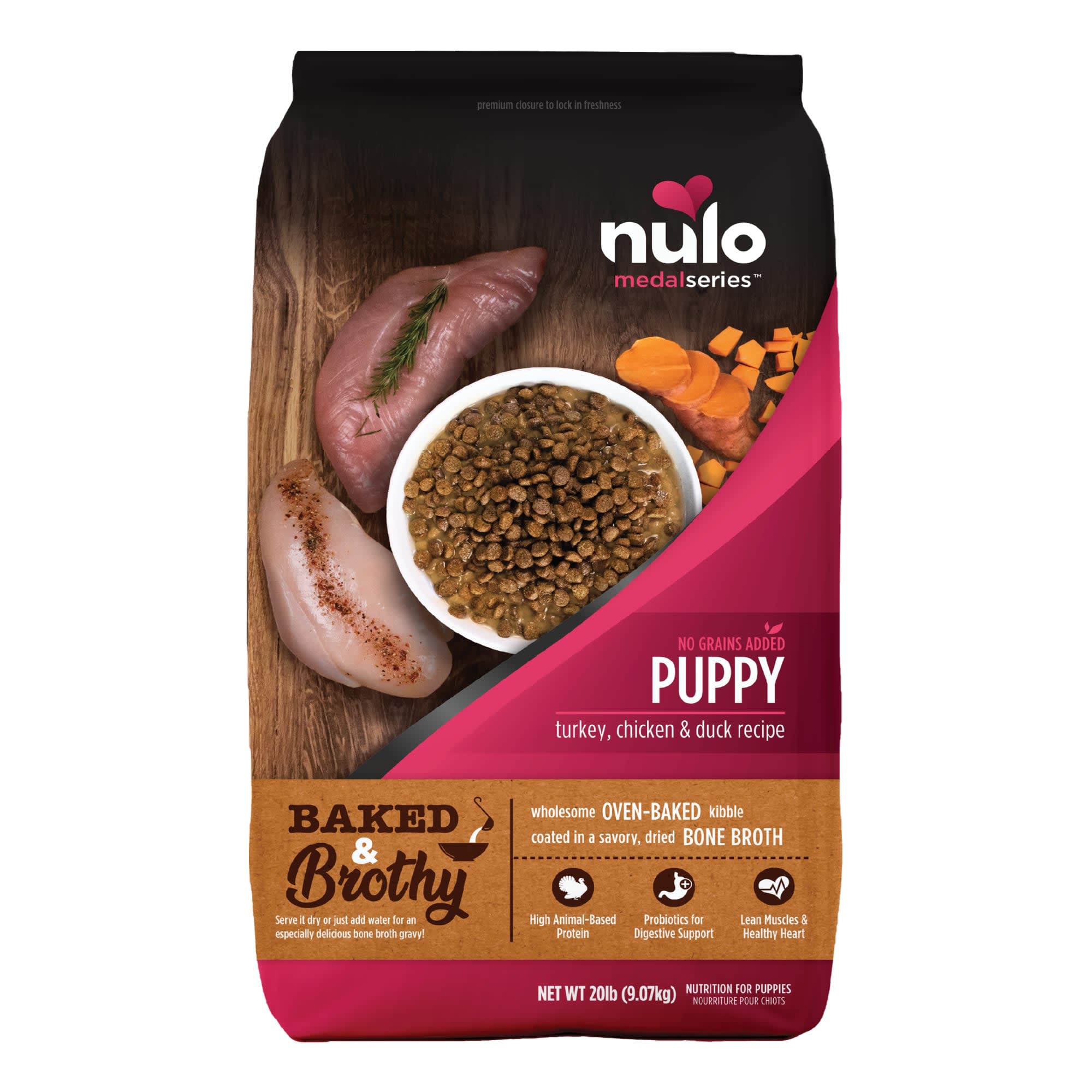 Nulo MedalSeries Baked Brothy Puppy Dry Dog Food Turkey Chicken Duck 4 lbs