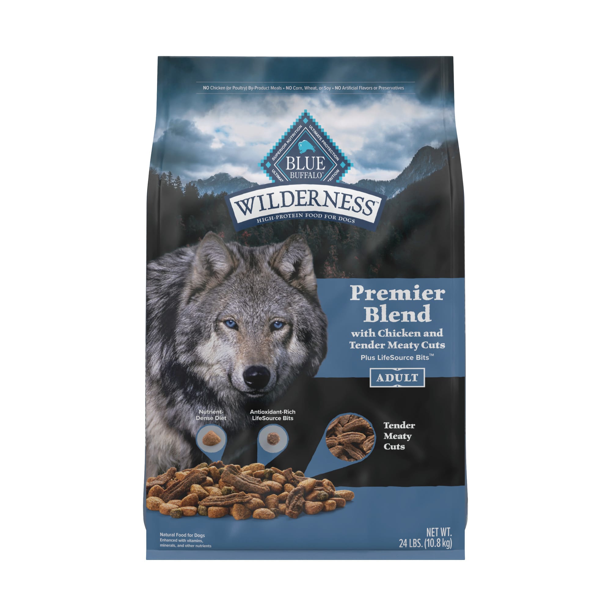 Blue Buffalo Blue Wilderness Premier Blend with Meaty Cuts Adult Chicken Dry Dog Food 24 lbs