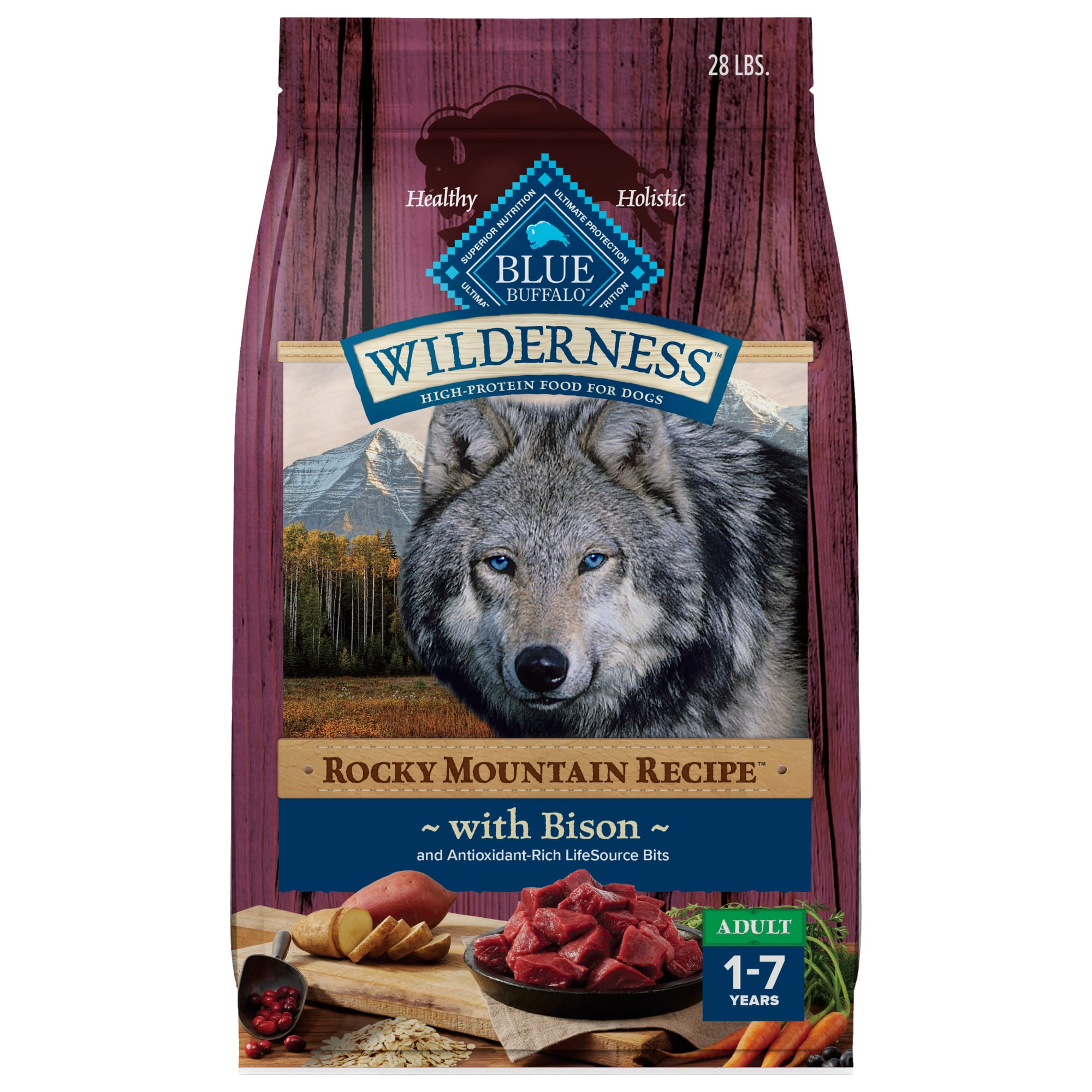 Blue Buffalo Wilderness Bison Whole Grains Dry Dog Food 28 lbs