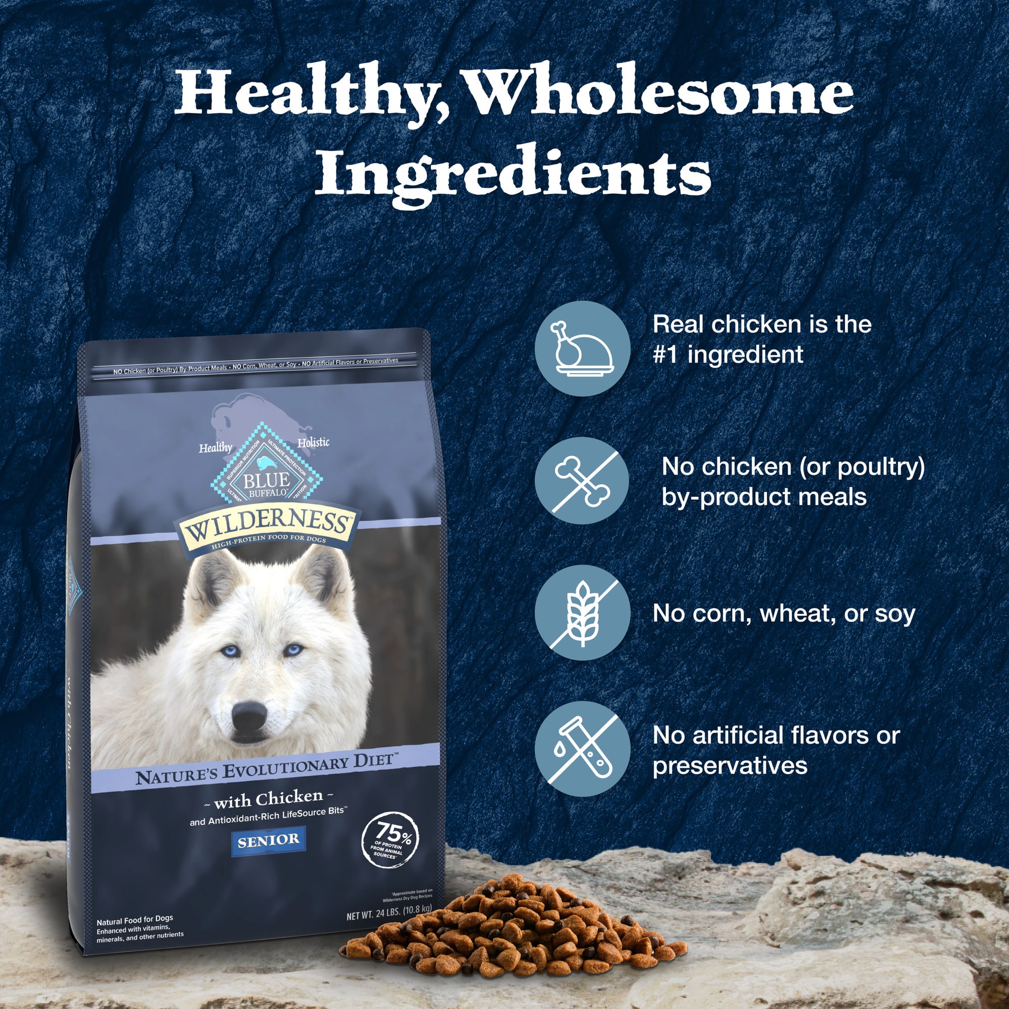 Blue Buffalo Wilderness High-Protein Chicken Senior Dog Food, 28