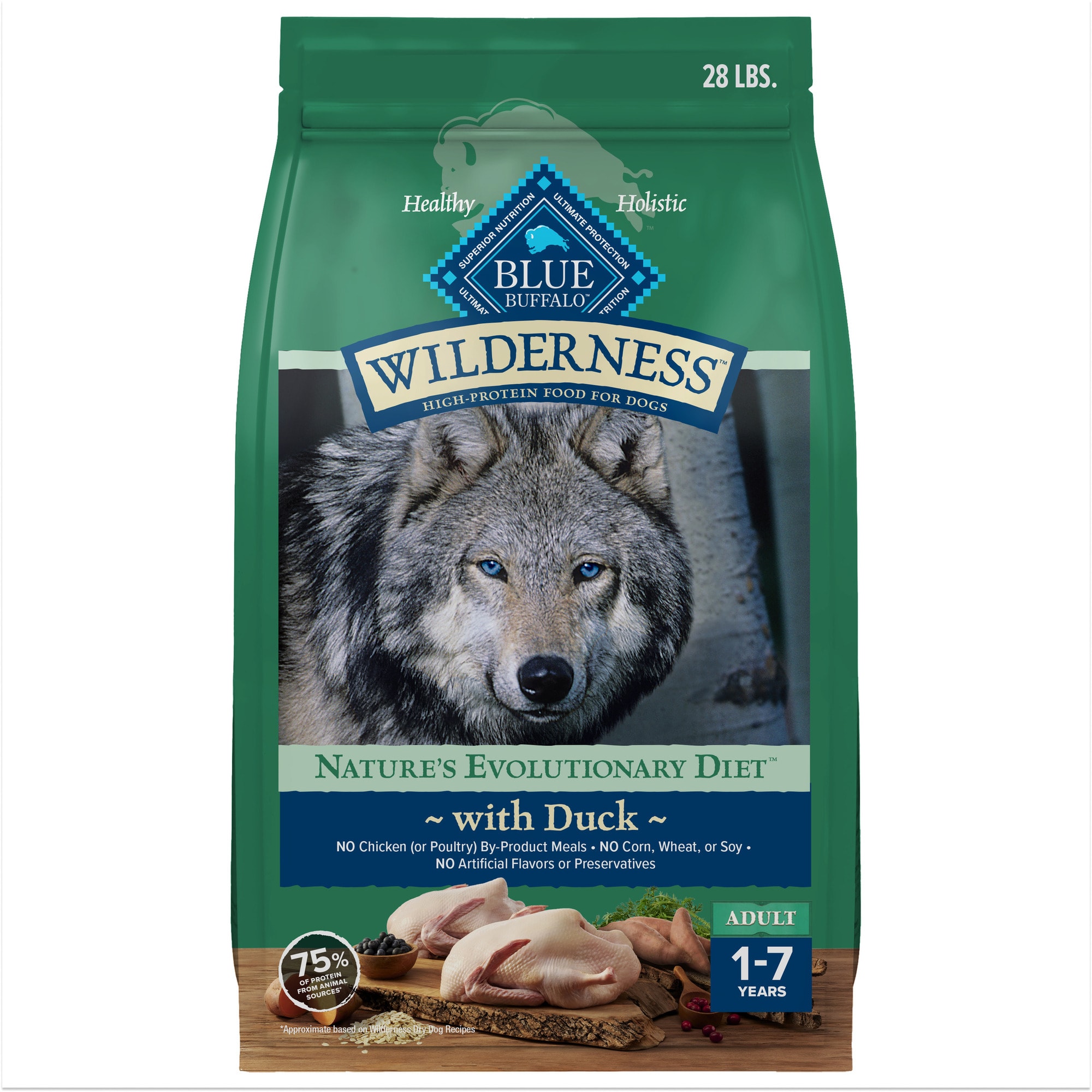 Blue Buffalo Wilderness Adult High Protein Duck with Wholesome Grains Dry Dog Food 13 lbs