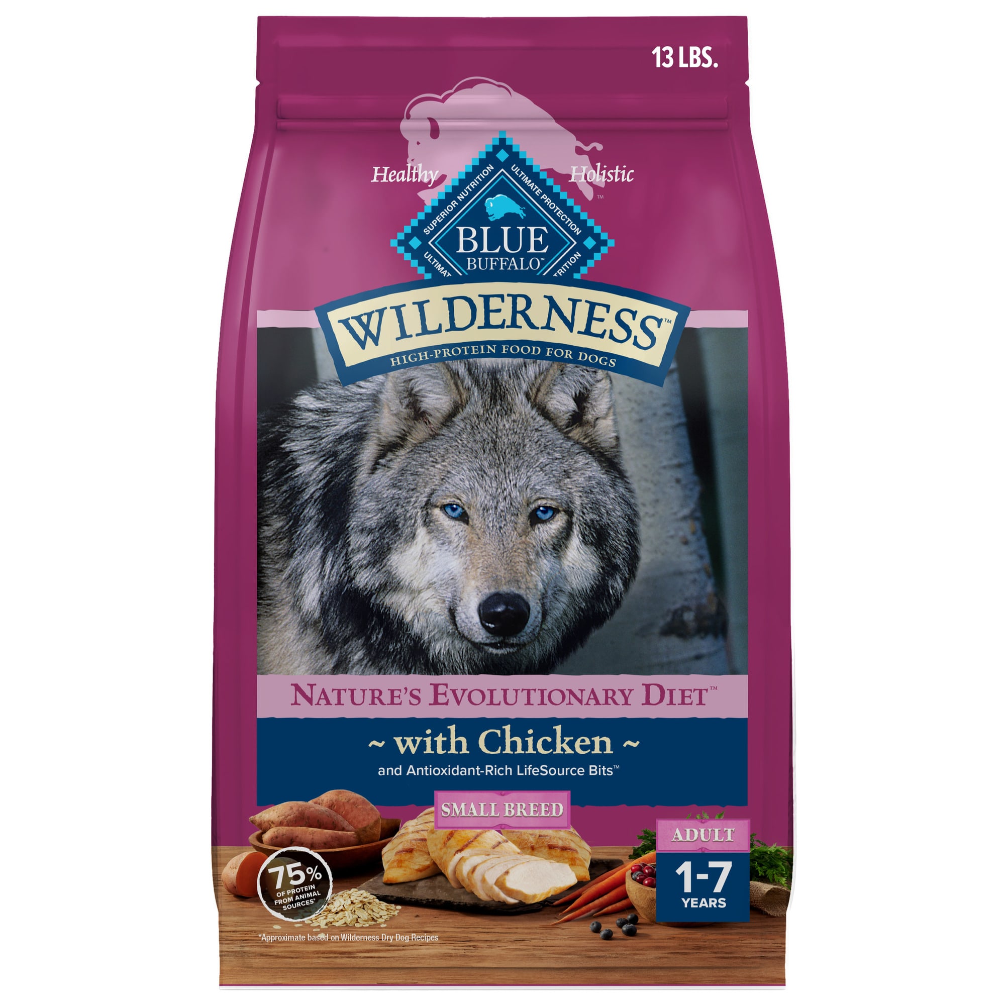 Blue Buffalo Blue Wilderness Plus Wholesome Grains Natural Small Breed Adult High Protein Chicken Dry Dog Food 13 lbs