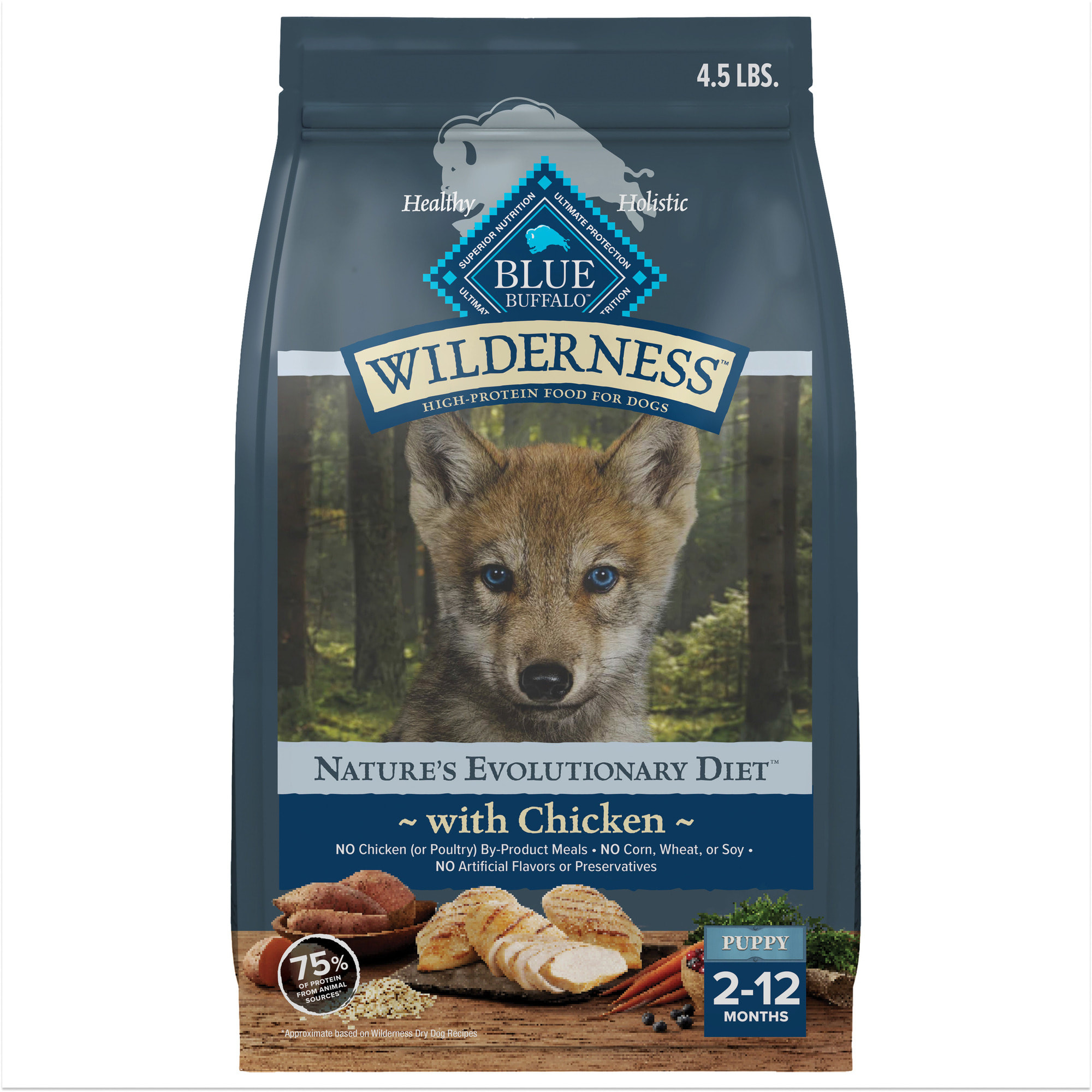 Blue Buffalo Blue Wilderness Plus Wholesome Grains Natural Puppy High Protein Chicken Dry Food 28 lbs