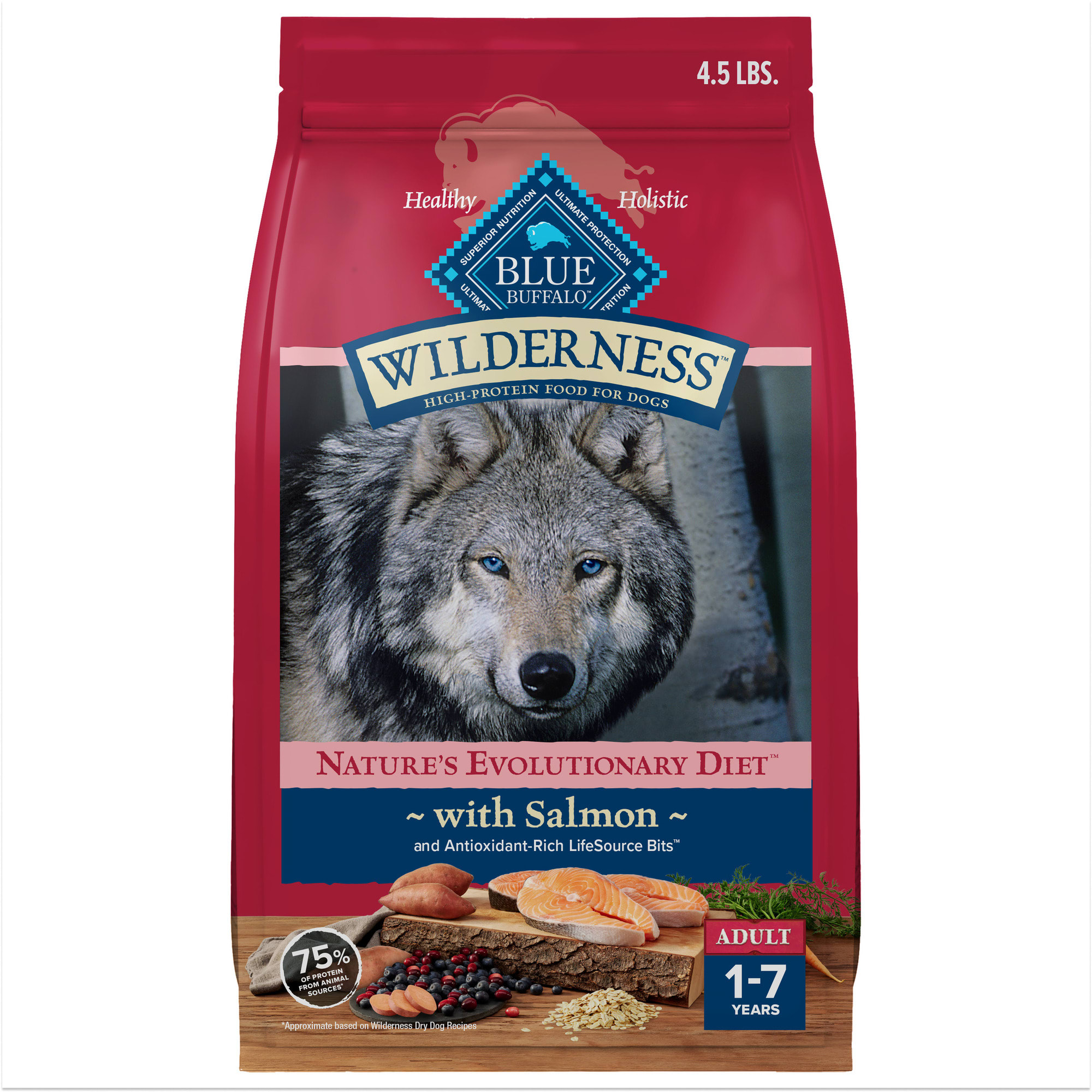 Blue Buffalo Blue Wilderness Plus Wholesome Grains Natural Adult High Protein Salmon Dry Dog Food 4.5 lbs