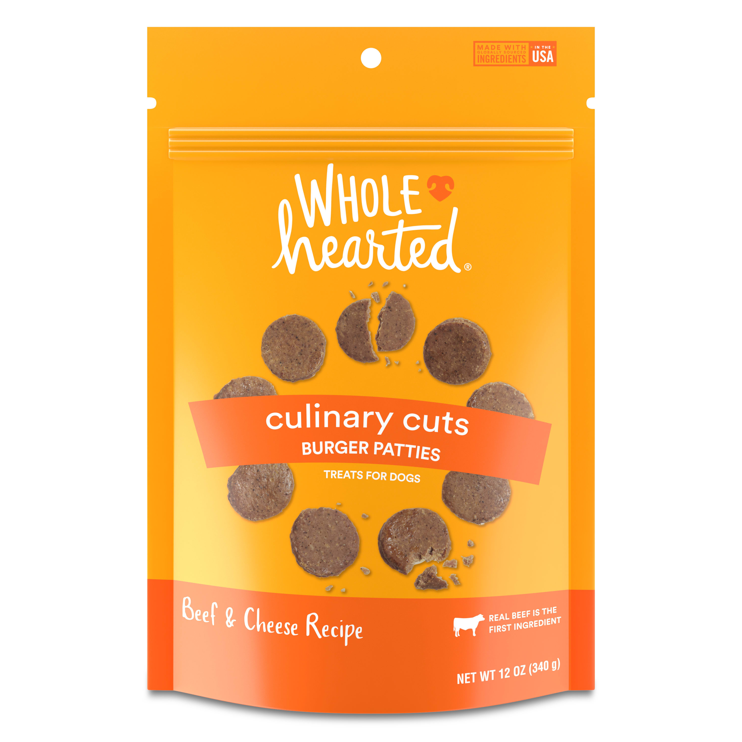 WholeHearted Beef & Cheese Dog Treat Patties, 12 oz