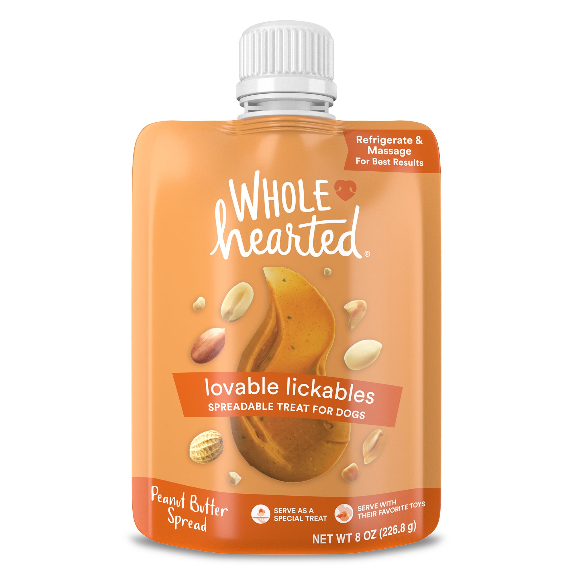 WholeHearted Loveable Lickables Peanut Butter Dog Treats 8 oz. Case of 6 Petco