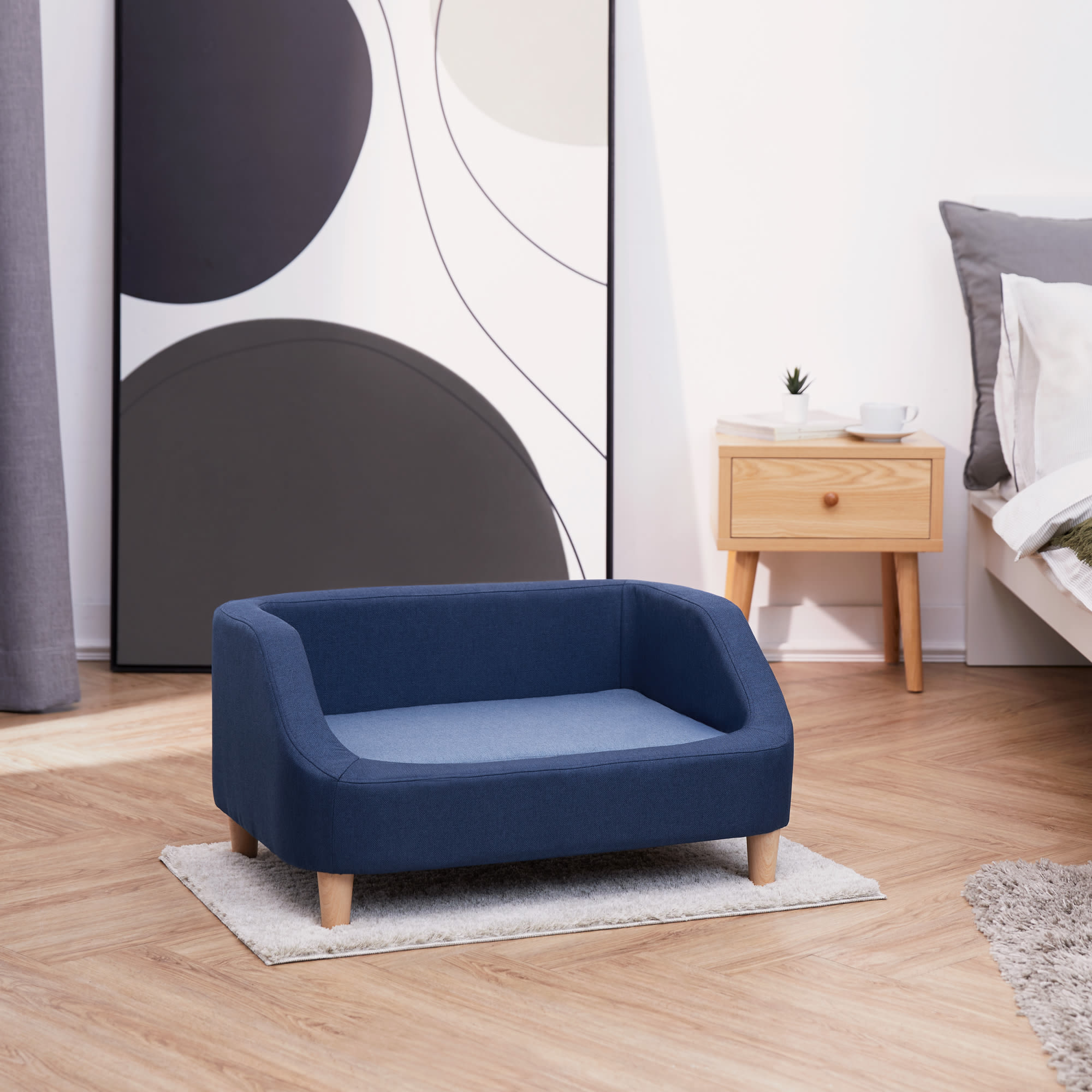 Teamson Pets Bennett Linen Sofa Dog Bed, Navy, 29.75