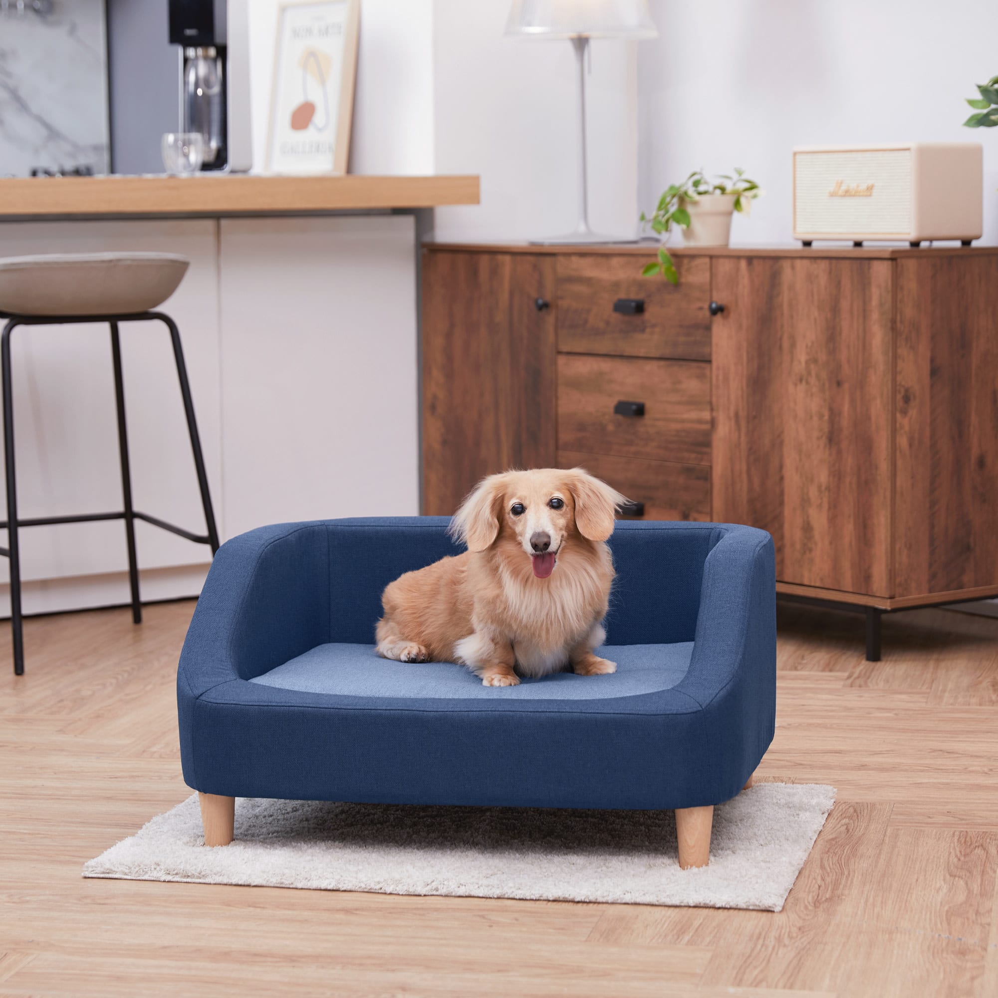Teamson Pets Bennett Linen Sofa Dog Bed, Navy, 29.75