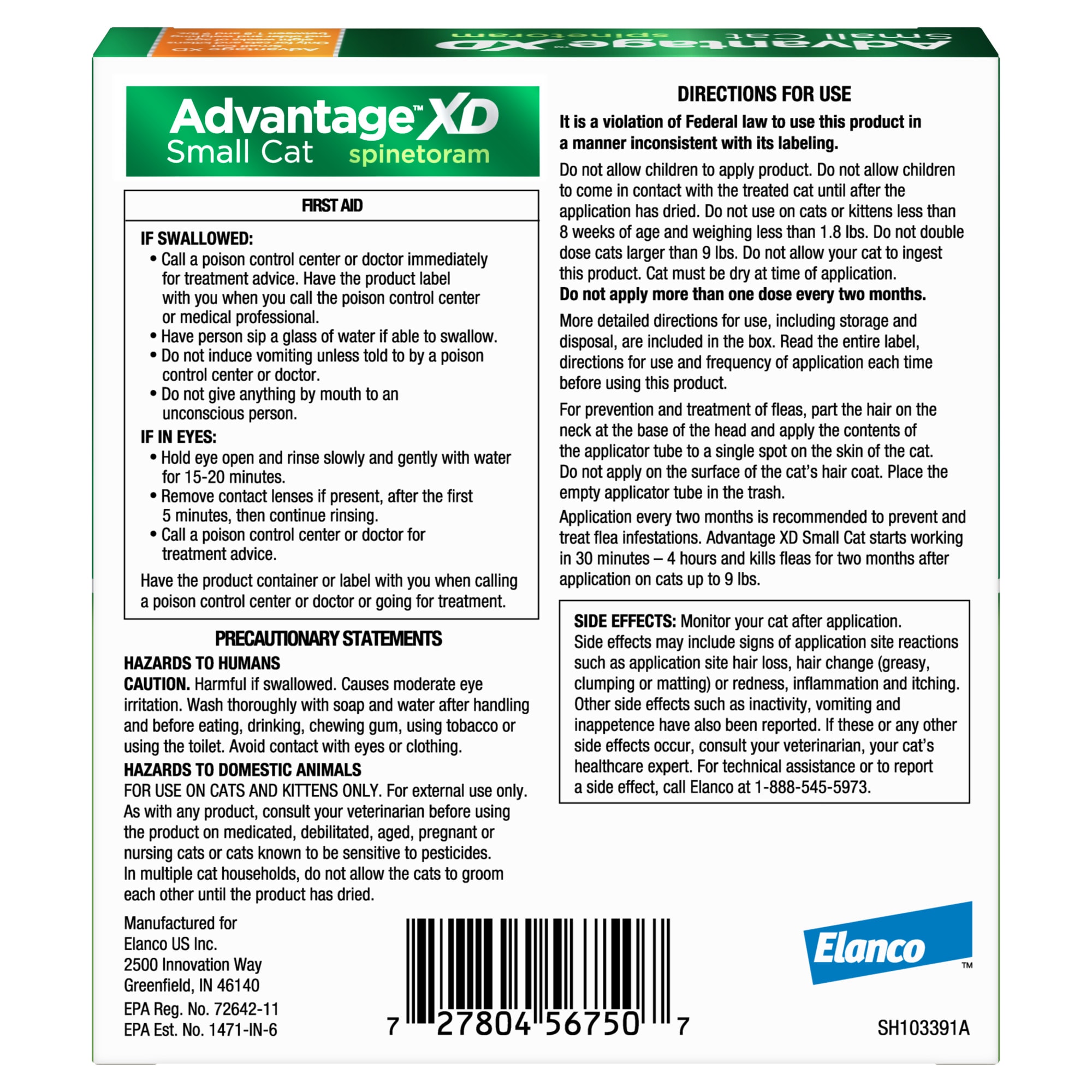 Advantage XD 4 Topical Doses 2 Months of Protection Per Dose Flea Prevention Treatment For Small Cats 1.8 9 lbs