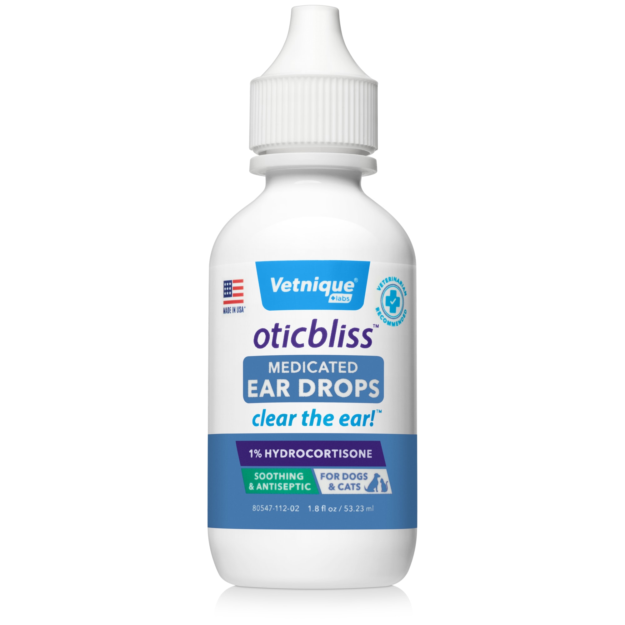 Vetnique Oticbliss Medicated Ear Drops for Dogs Cats with Hydrocortisone 1.8 fl. oz. Petco