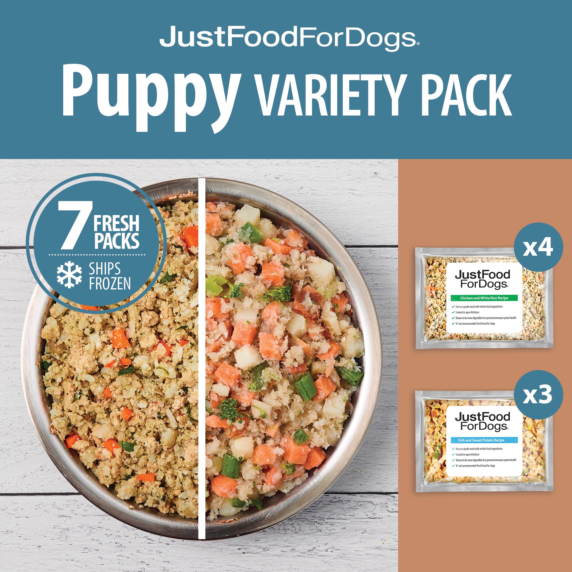 JustFoodForDogs Puppy Variety Pack Frozen Food 18 oz count of 7