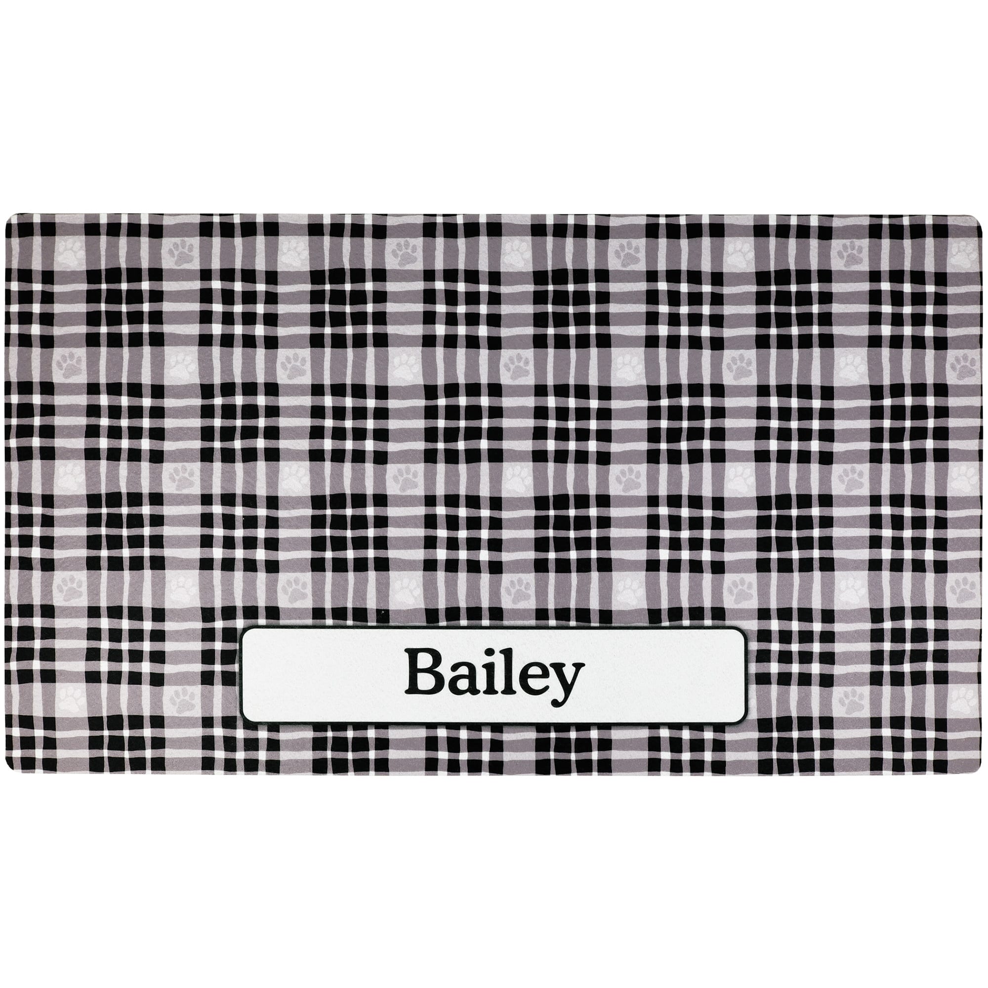 Drymate Black Plaid Personalized Pet Feeding Mat, 16" L X 28" W X 0.12