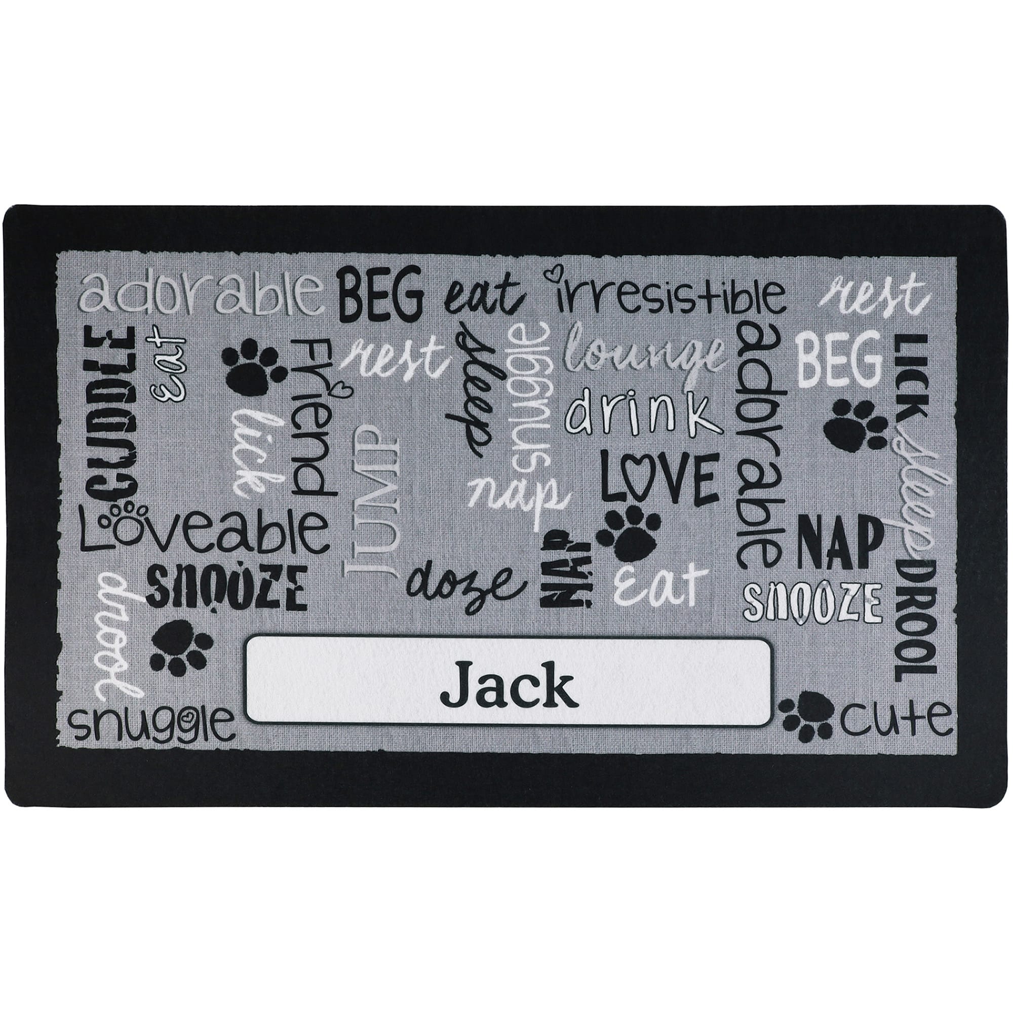 Drymate Linen Black Personalized Pet Feeding Mat, 12" L X 20" W X 0.12