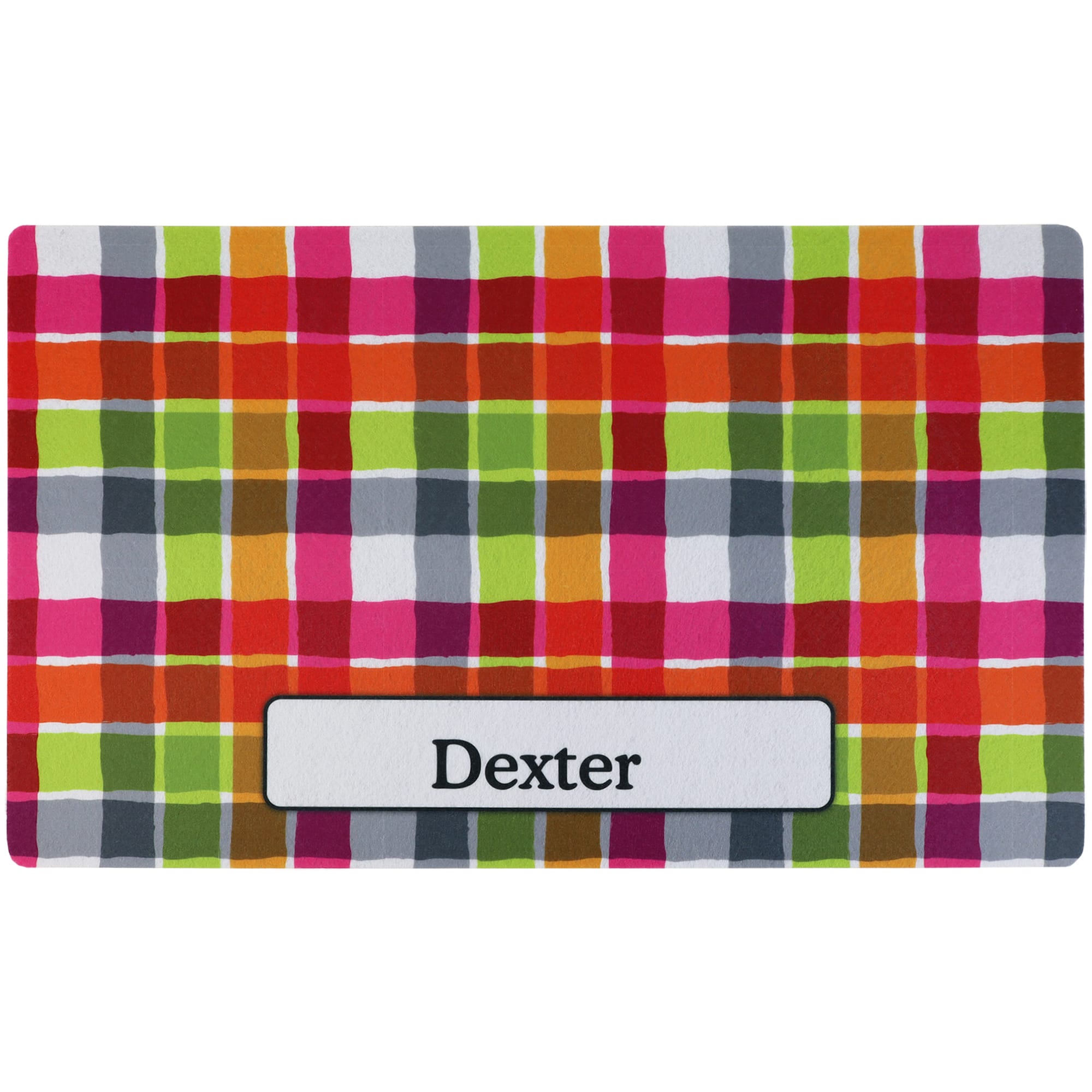 Drymate Pink Plaid Personalized Pet Feeding Mat, 12" L X 20" W X 0.12