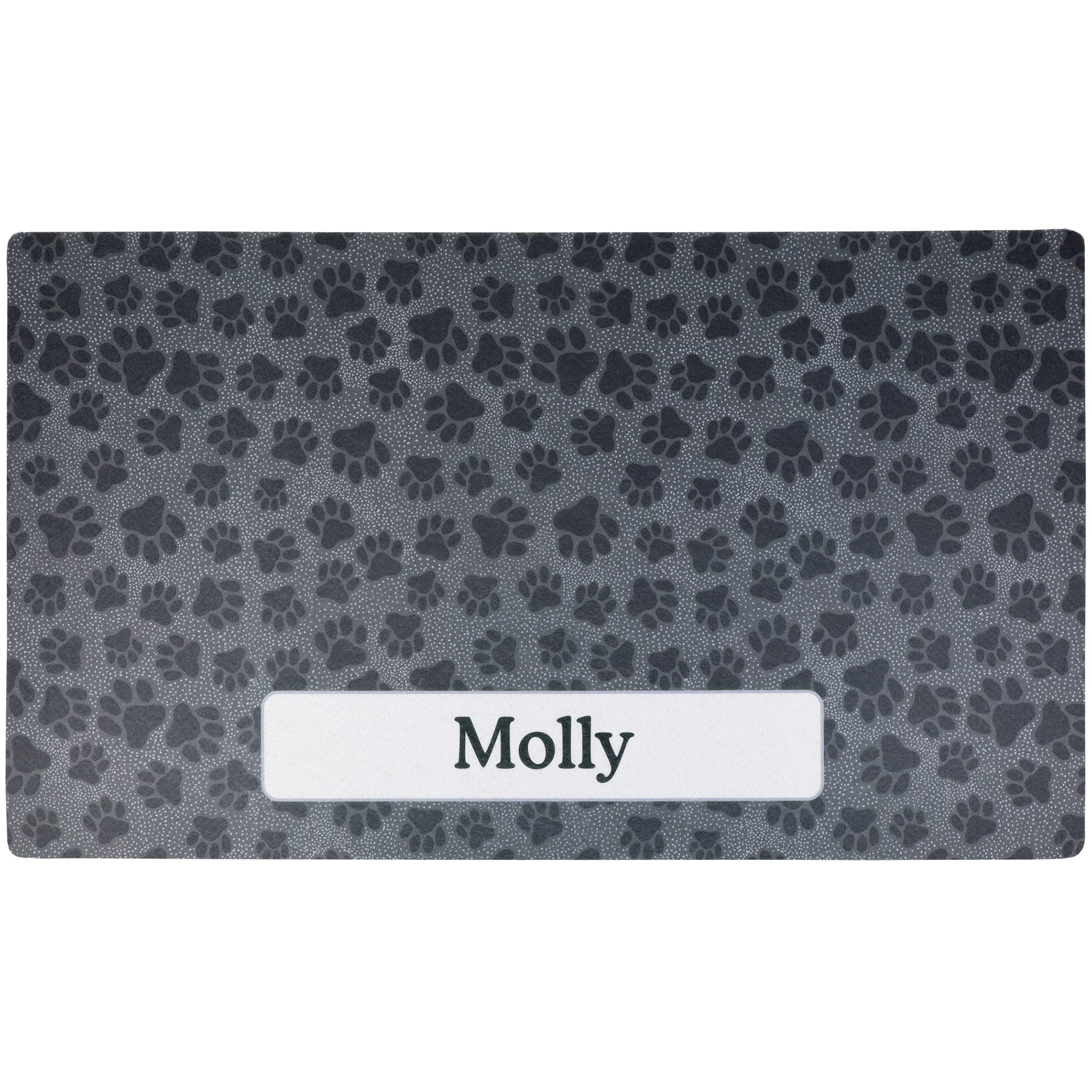 Drymate Paw Dots Black Personalized Pet Feeding Mat, 16" L X 28" W X 0.