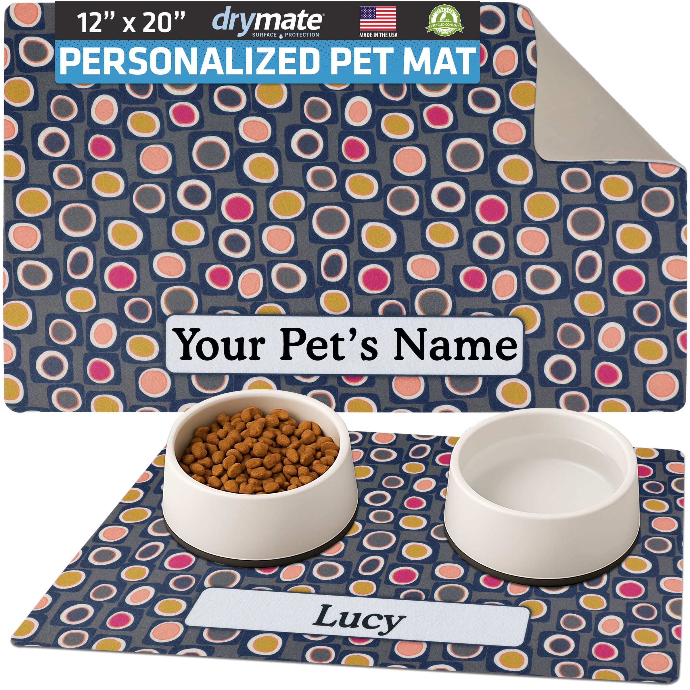 Drymate Personalized Pet Feeding Mat 12"x20" MultiColor
