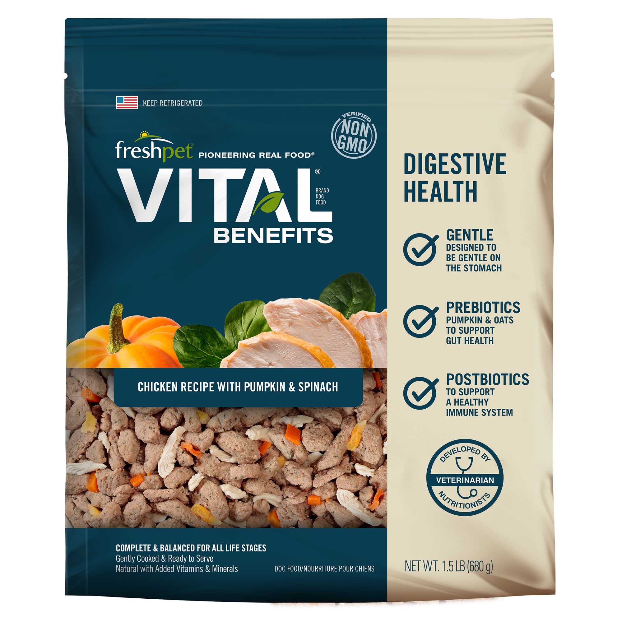 Freshpet Vital Benefits Digestive Health Chicken Recipe Dog Food 1.5 lbs