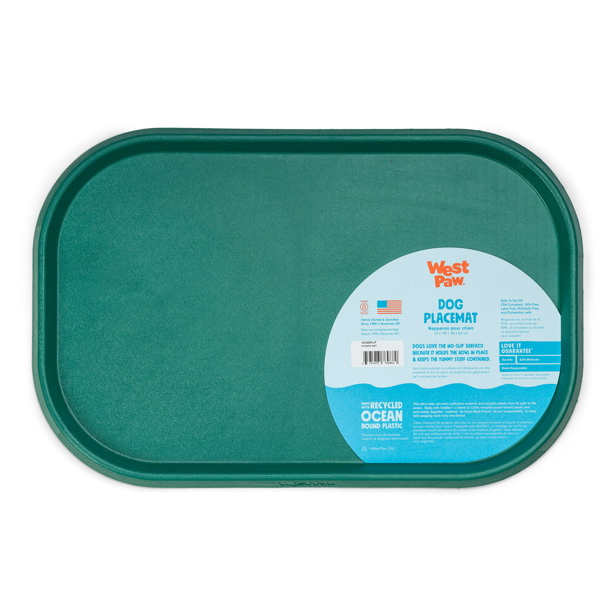 West Paw Green Dog Feeding Mat & EcoFriendly Placemat