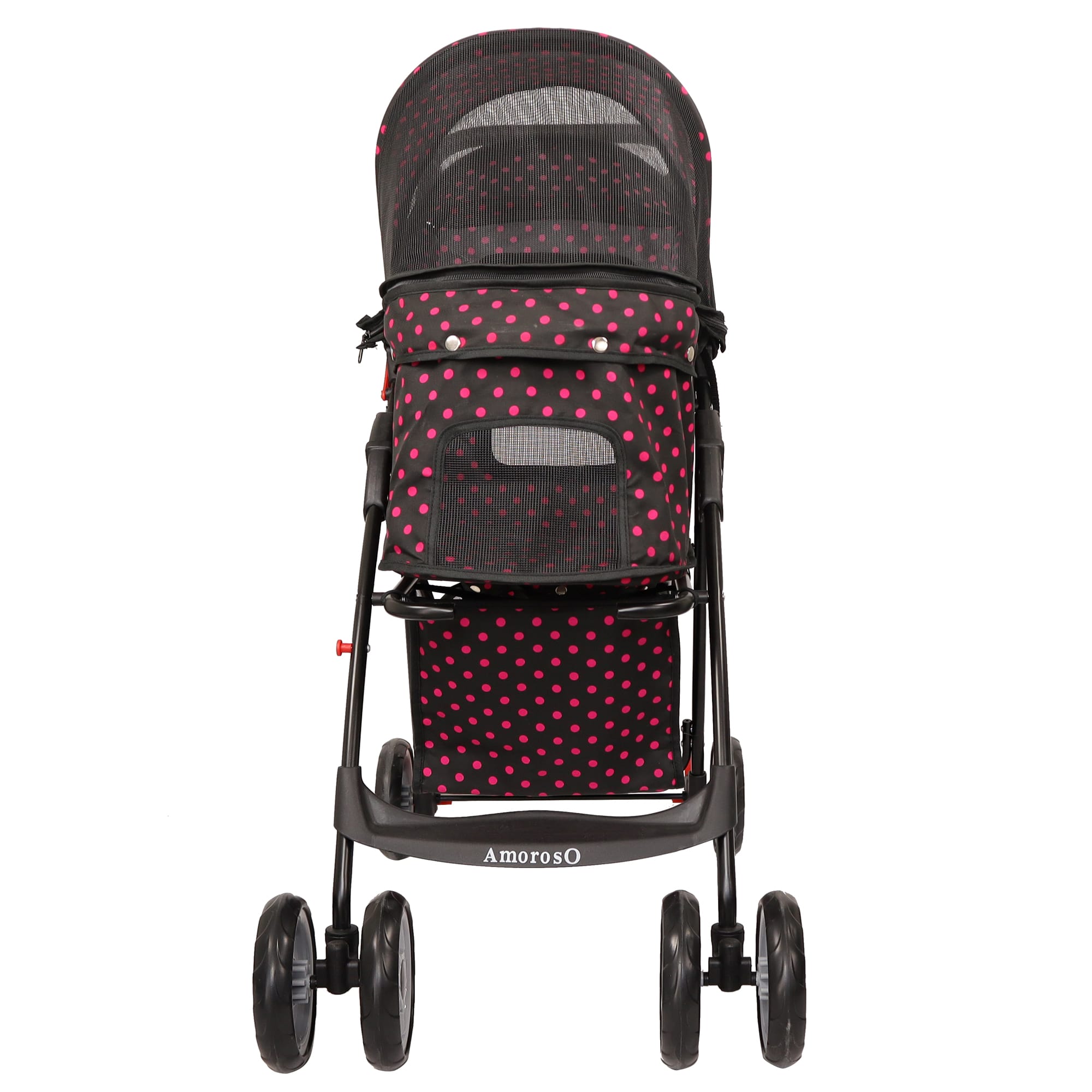 AmorosO Pink Polka Dot Pet Stroller with EasyFold & Lock Wheels