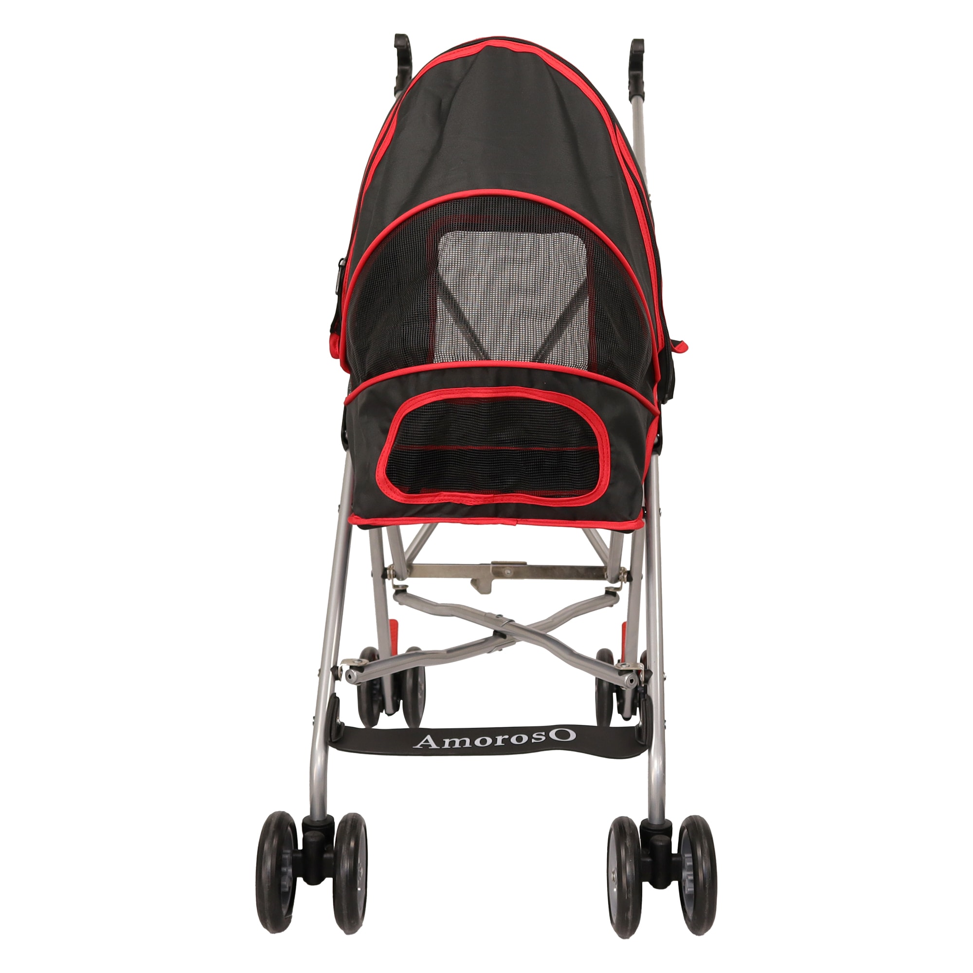 Red and store black pram