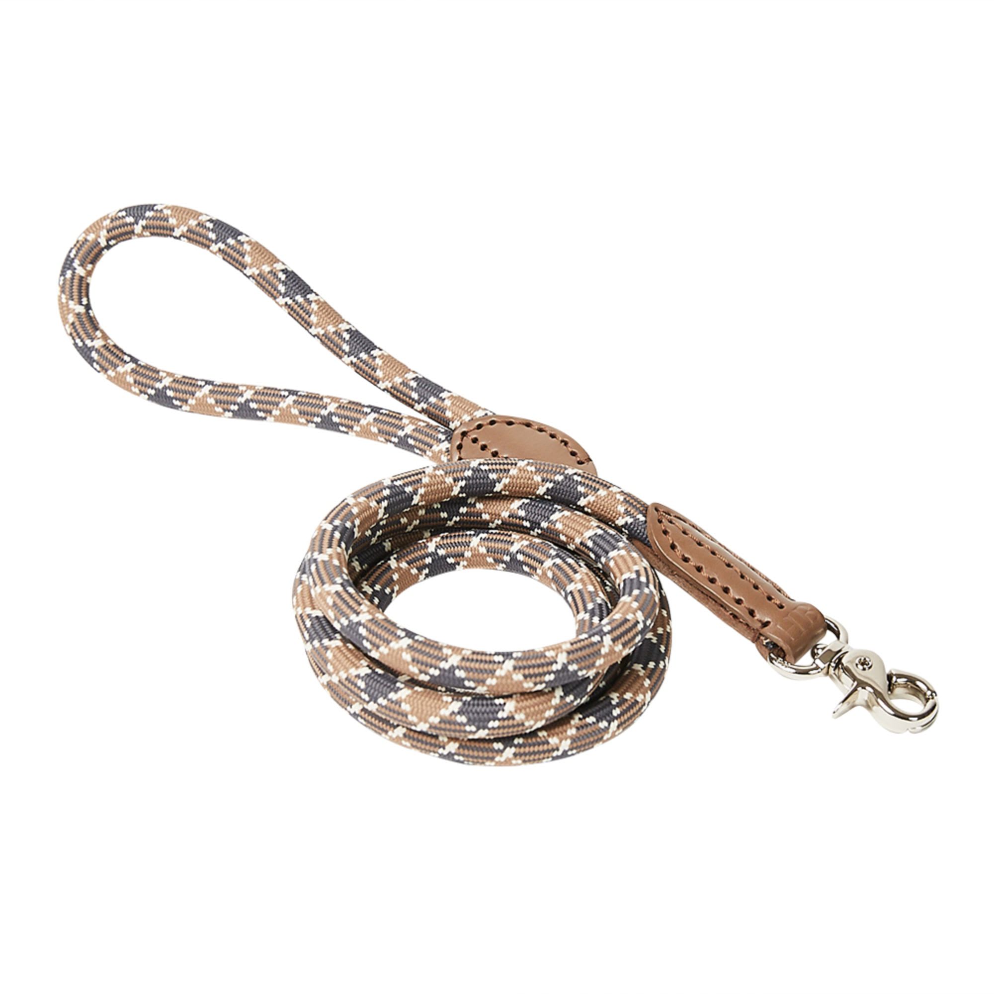 Harry Barker Check Taupe Rope Black Leash for Dogs, 5ft. Petco