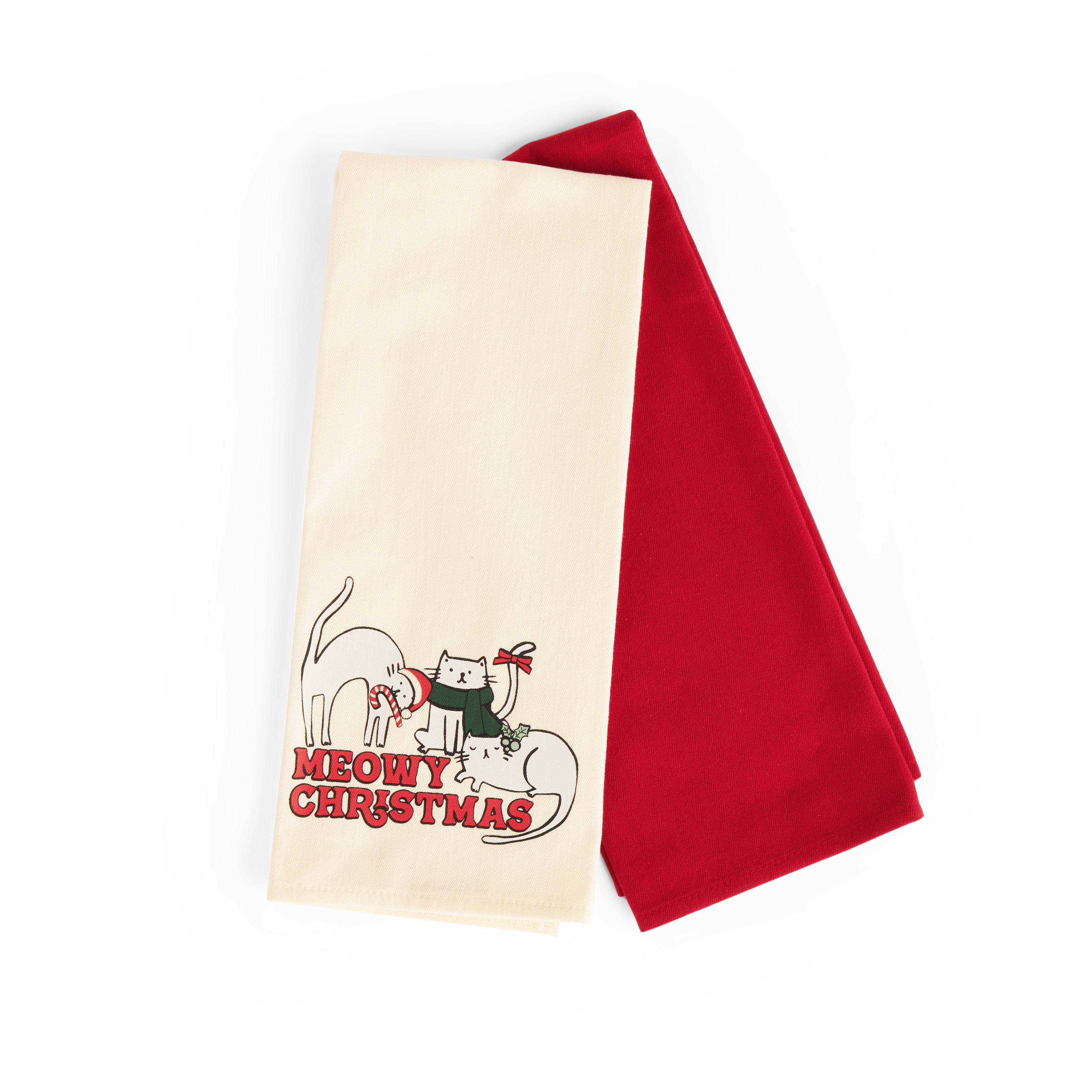 Meowy Christmas Dish Towel - White