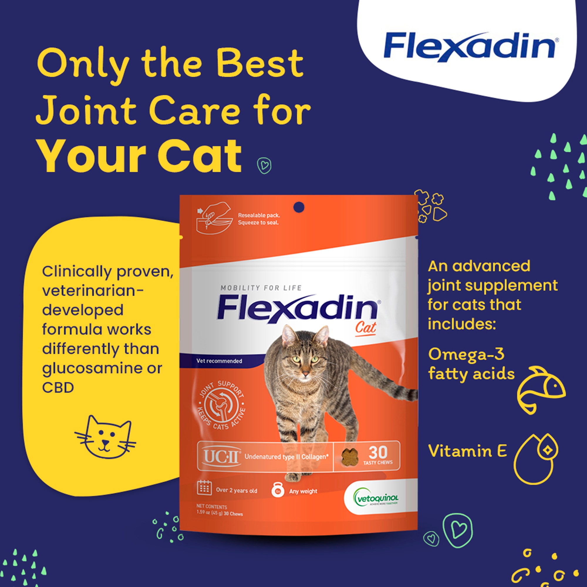 Vetoquinol Flexadin 4 Life Undenatured Type II Collagen Cat Chews