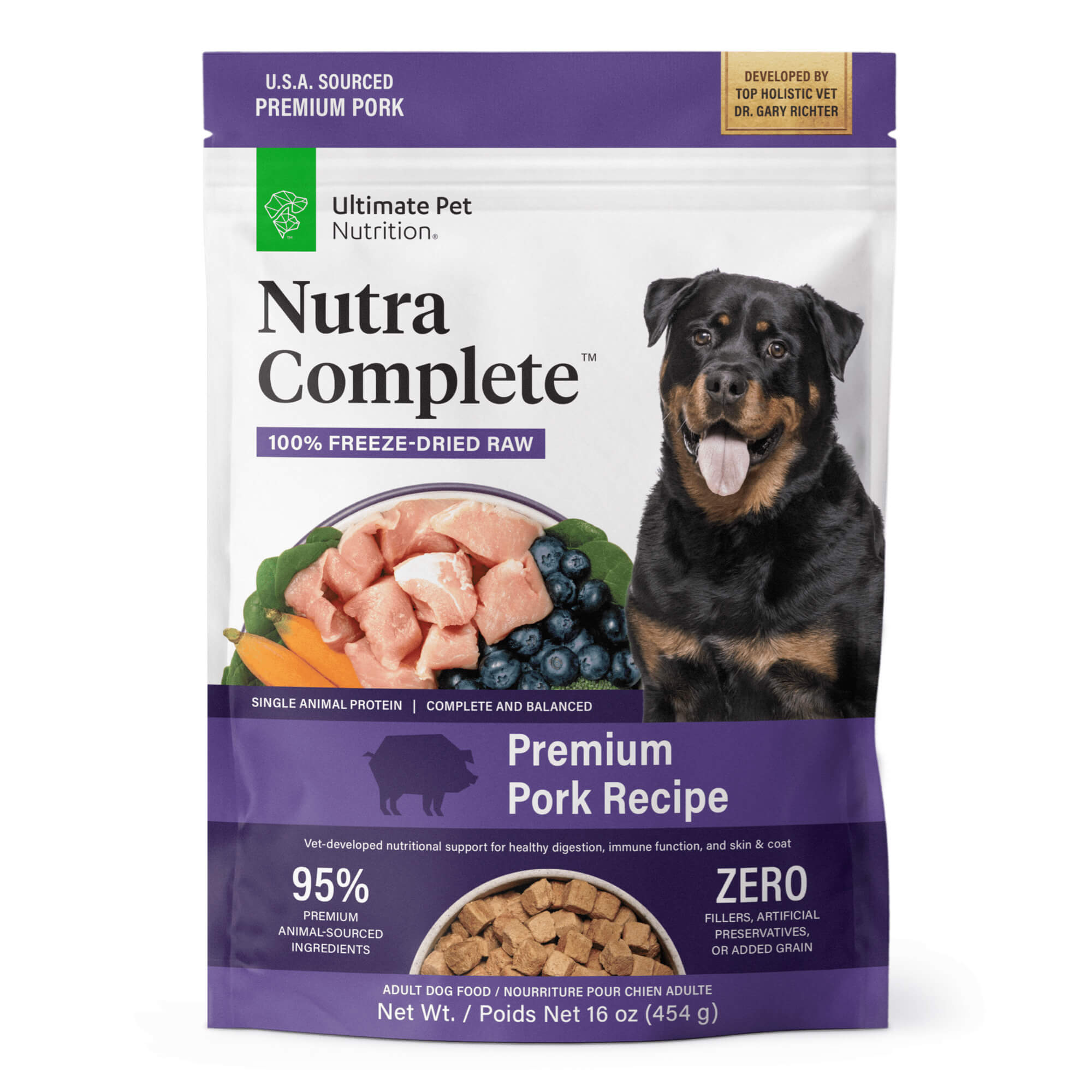 Ultimate Pet Nutrition Freeze Dried Raw Nutra Complete Pork Dog Food 16 oz