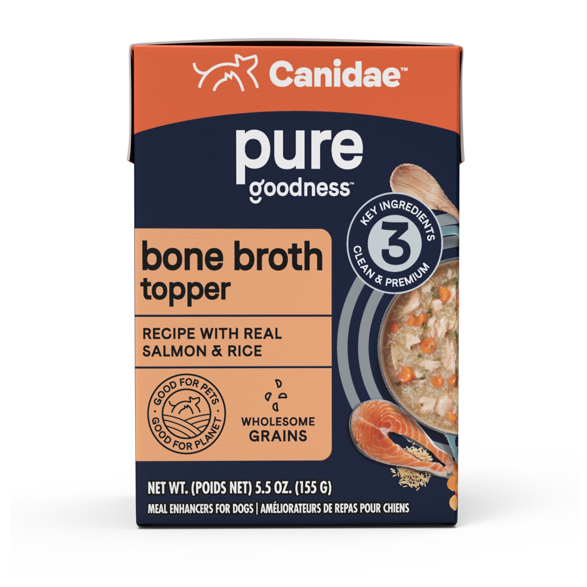 Canidae Pure Bone Broth Topper with Real Salmon Rice Wet Dog Food 5.5 oz. Case of 12