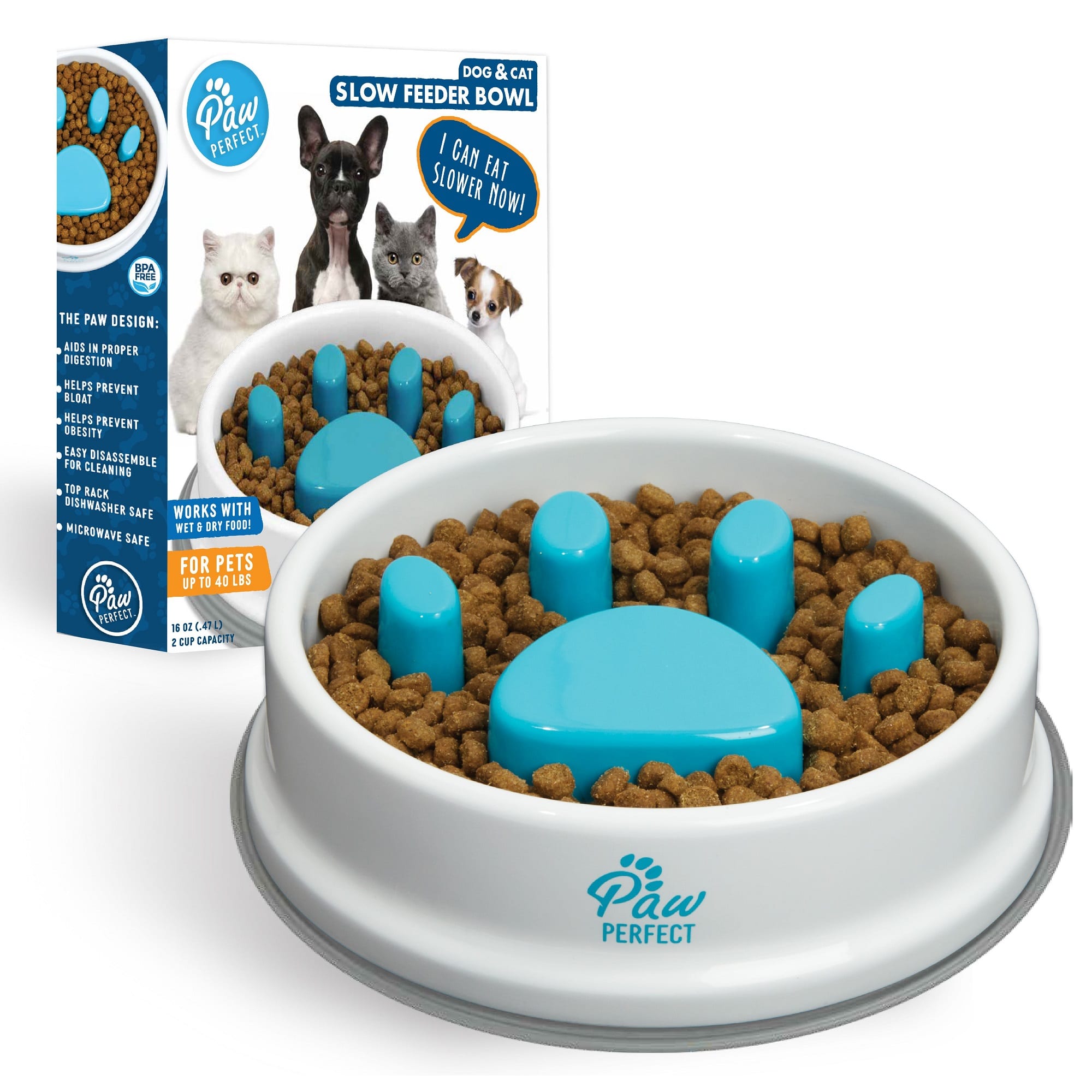 PawPerfect Slow Feeder Bowls For Dogs Cats 2 Cups