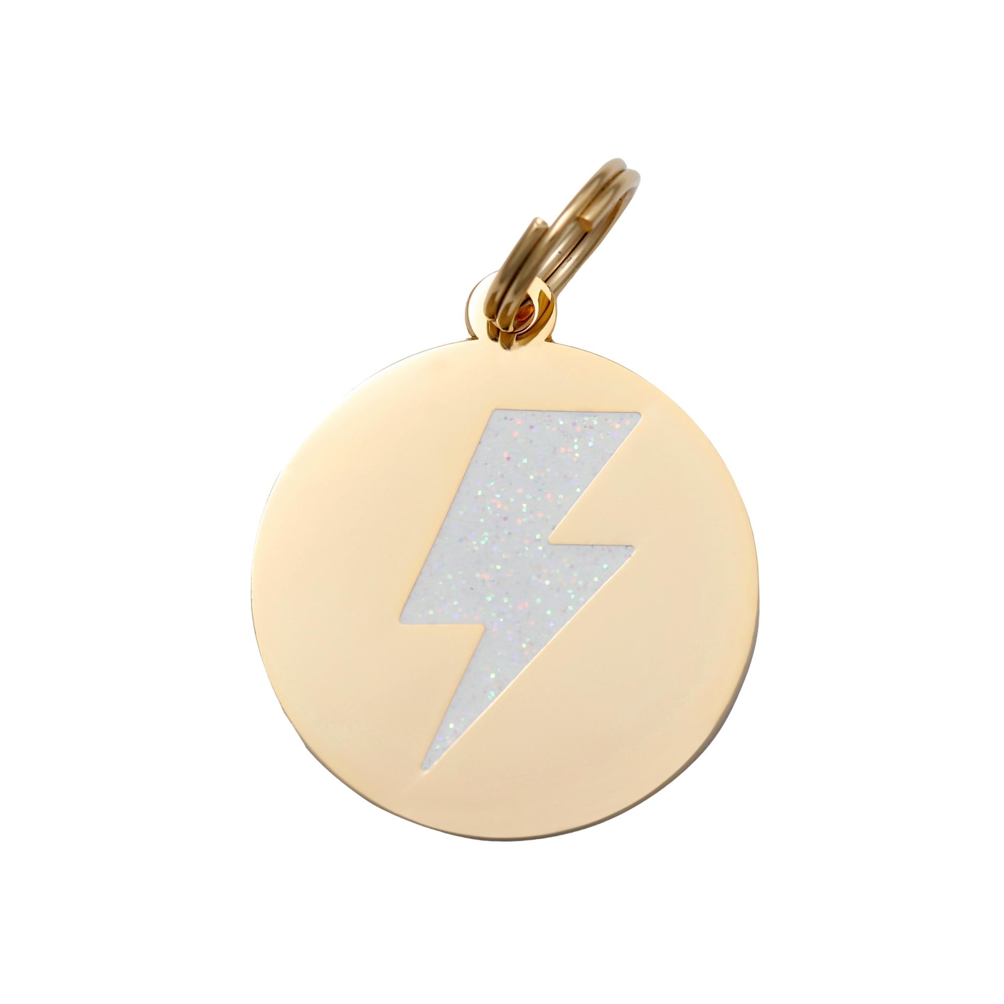 Two Tails Pet Company Gold & White Lightning Bolt Pet ID Tag Petco