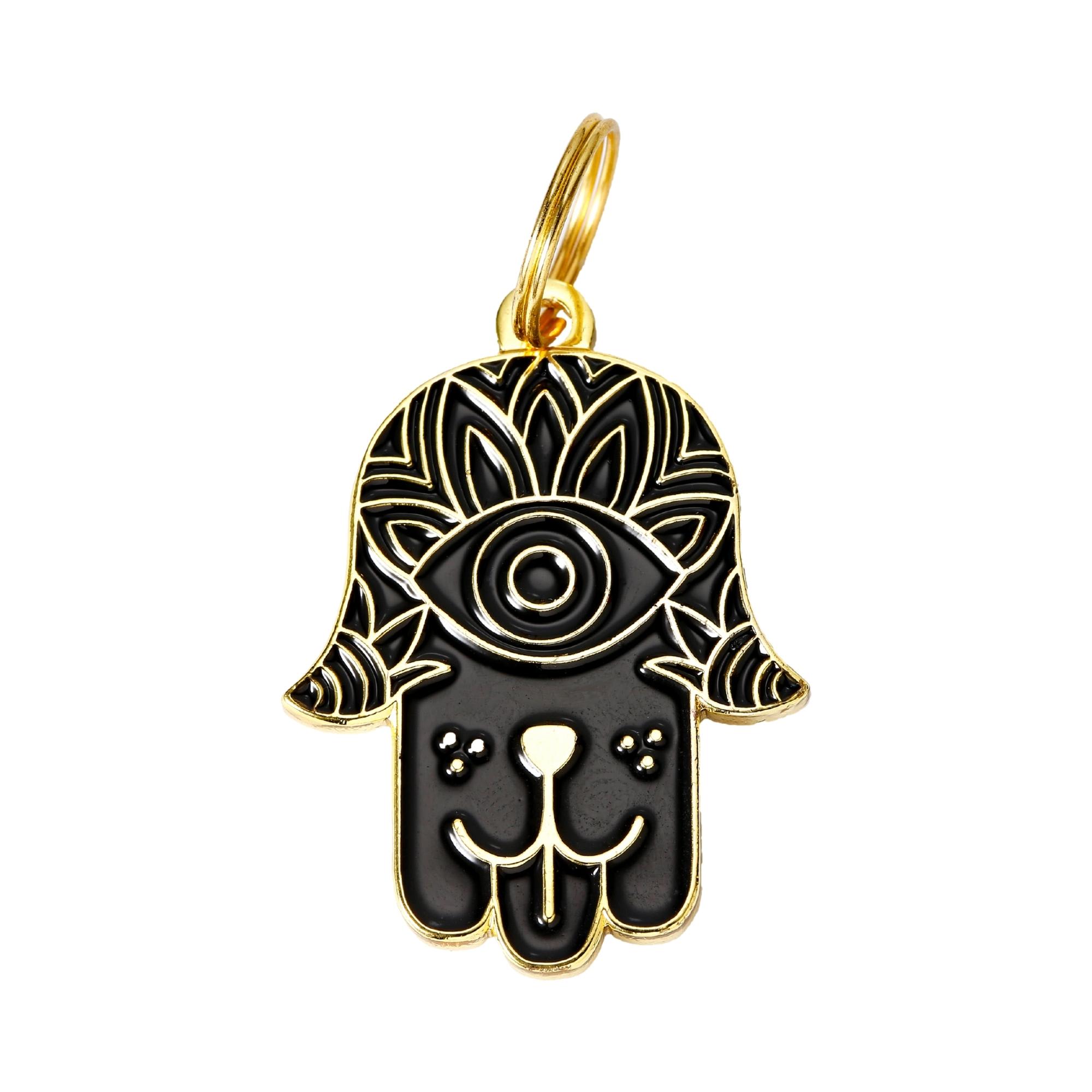 Two Tails Pet Company Gold & Black Hamsa Pet ID Tag Petco