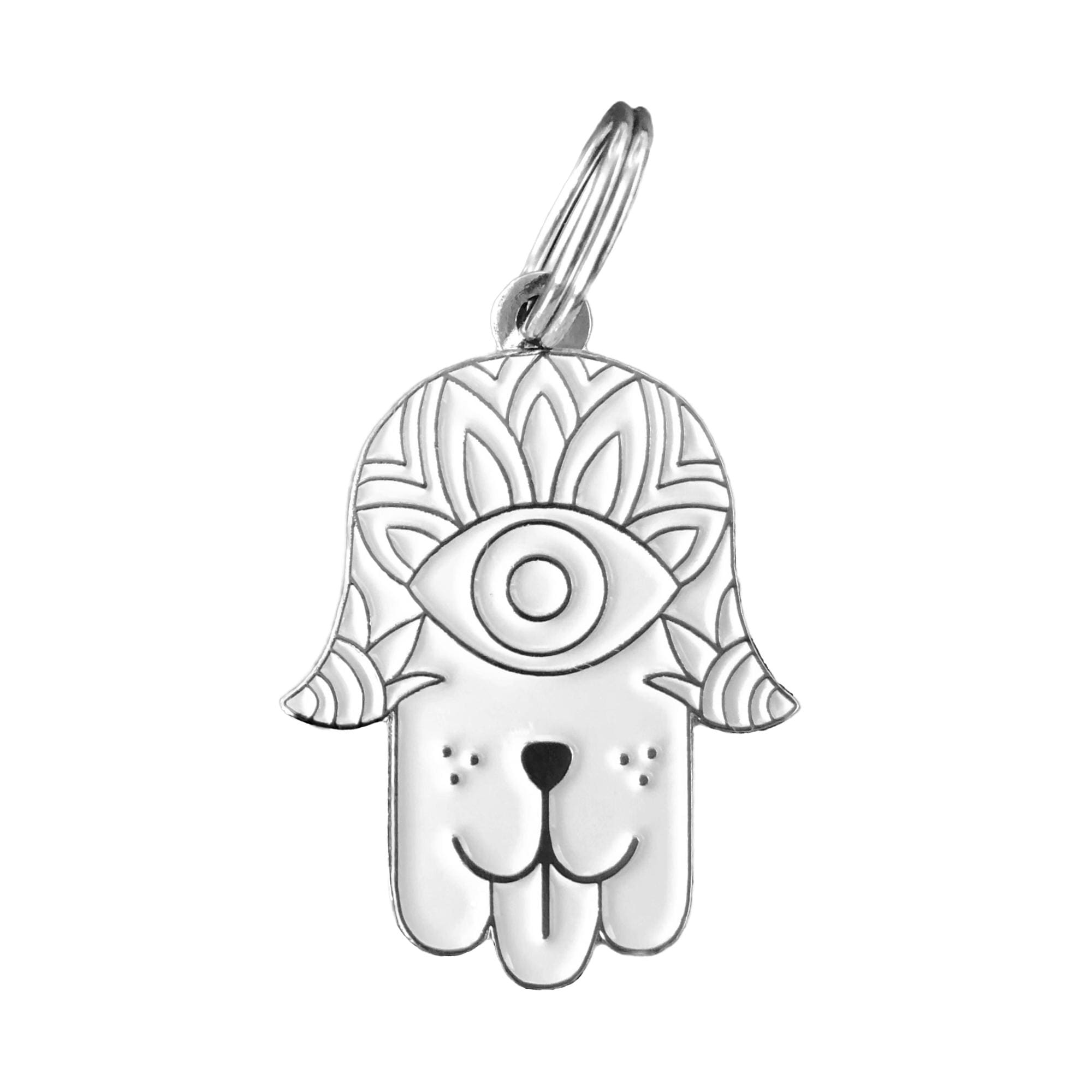 Two Tails Pet Company Silver & White Hamsa Pet ID Tag Petco