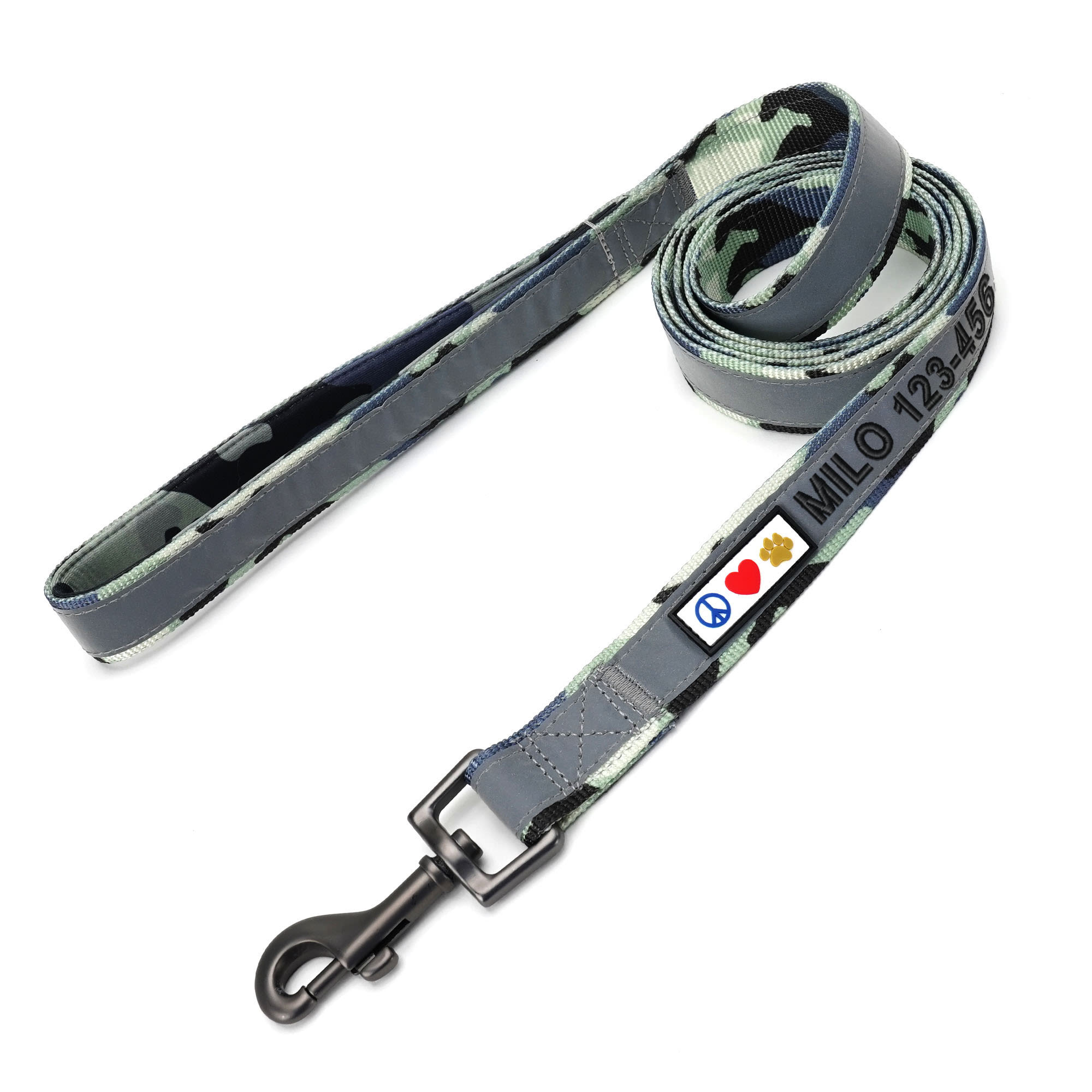 Pawtitas Reflective & Personalized Grey Dog Leash 6ft Small