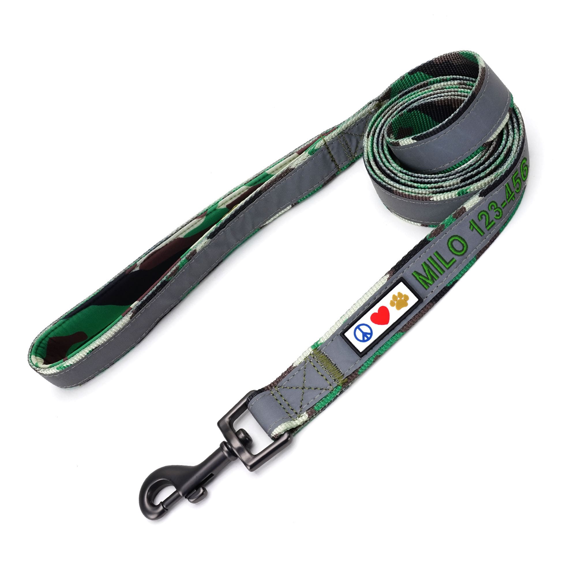 Pawtitas Camouflage Green Personalized Reflective Padded Dog Leash, 6 ...