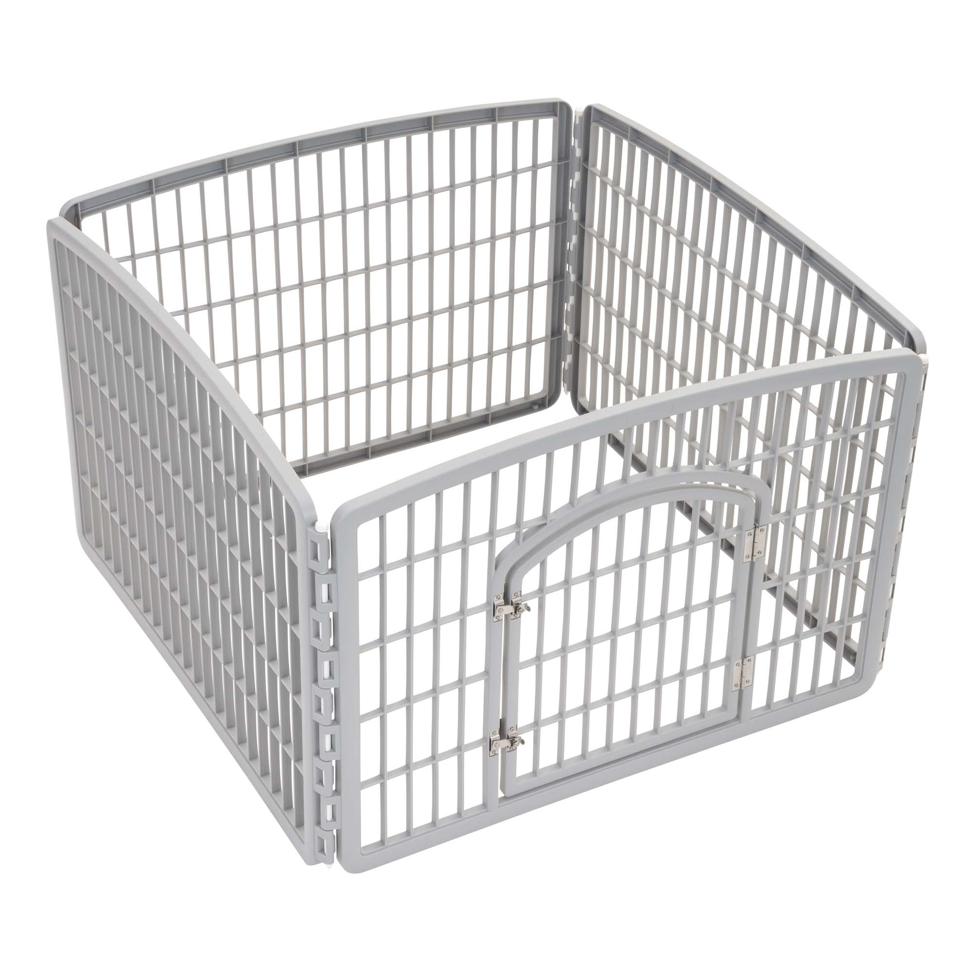 Iris Gray 4 Panel Plastic Exercise Pen with Door 35.1 L X 35.1 W X 24 H Petco