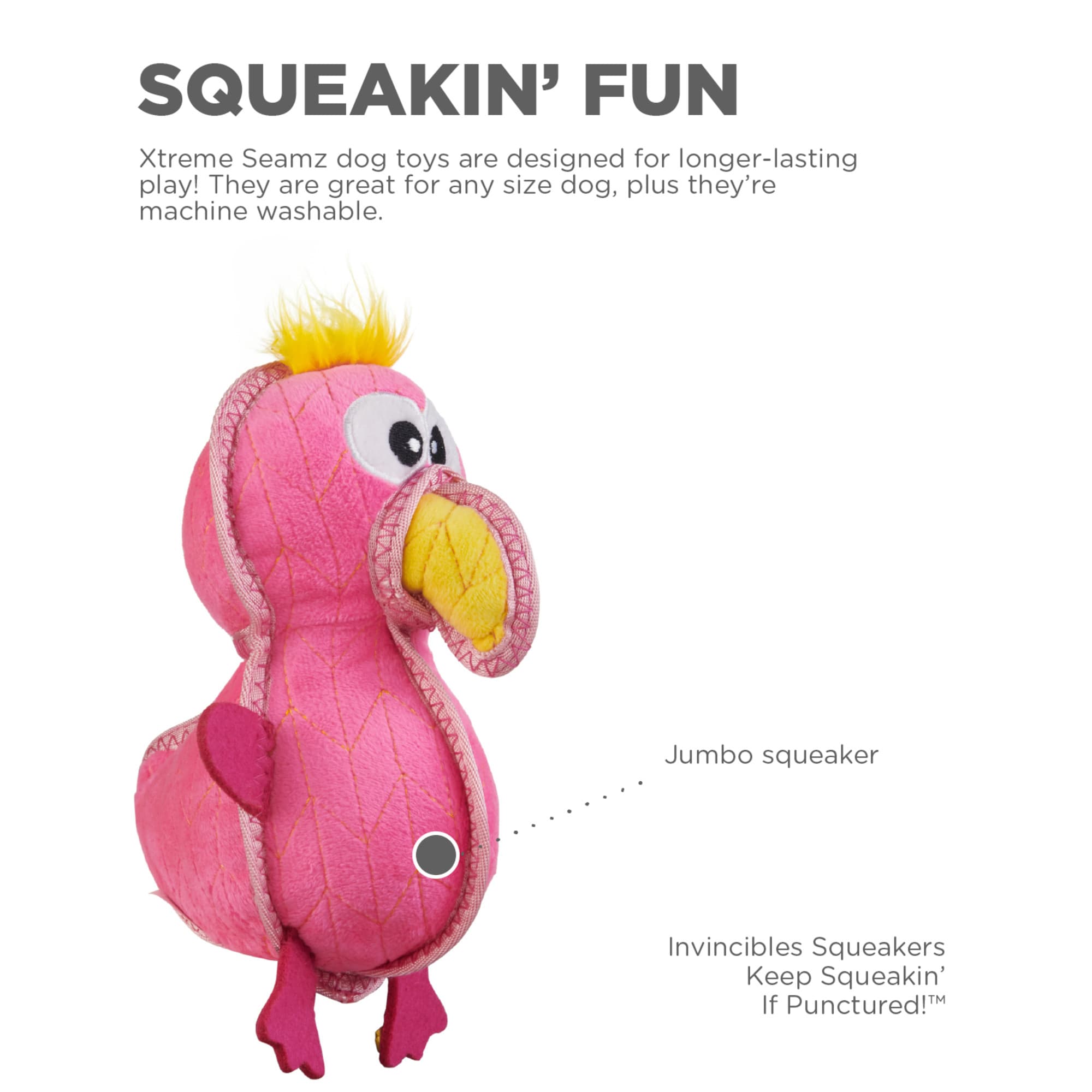 Outward Hound Xtreme Seamz Flamingo Squeaky Durable Dog Toys