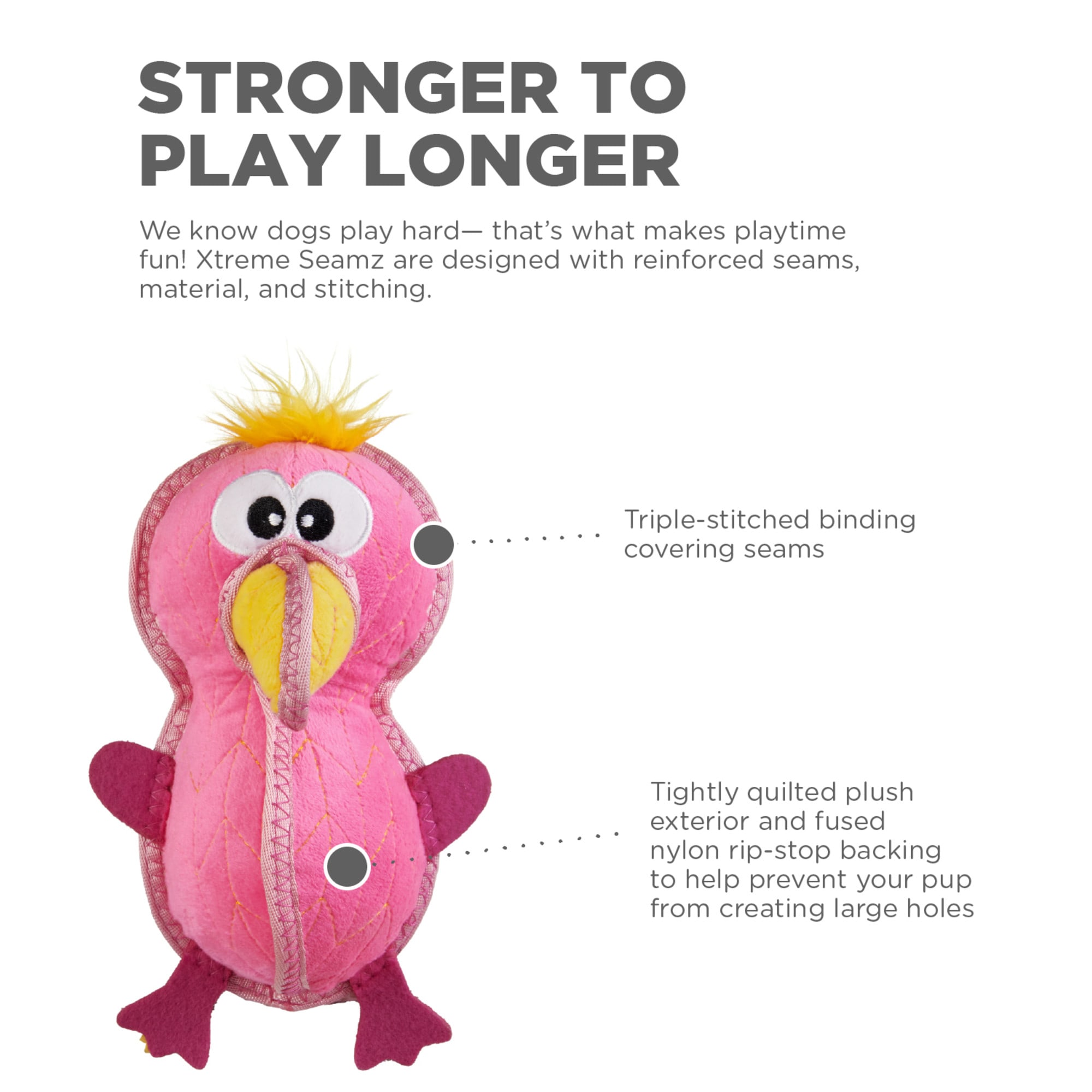 Outward Hound Xtreme Seamz Flamingo Squeaky Durable Dog Toys