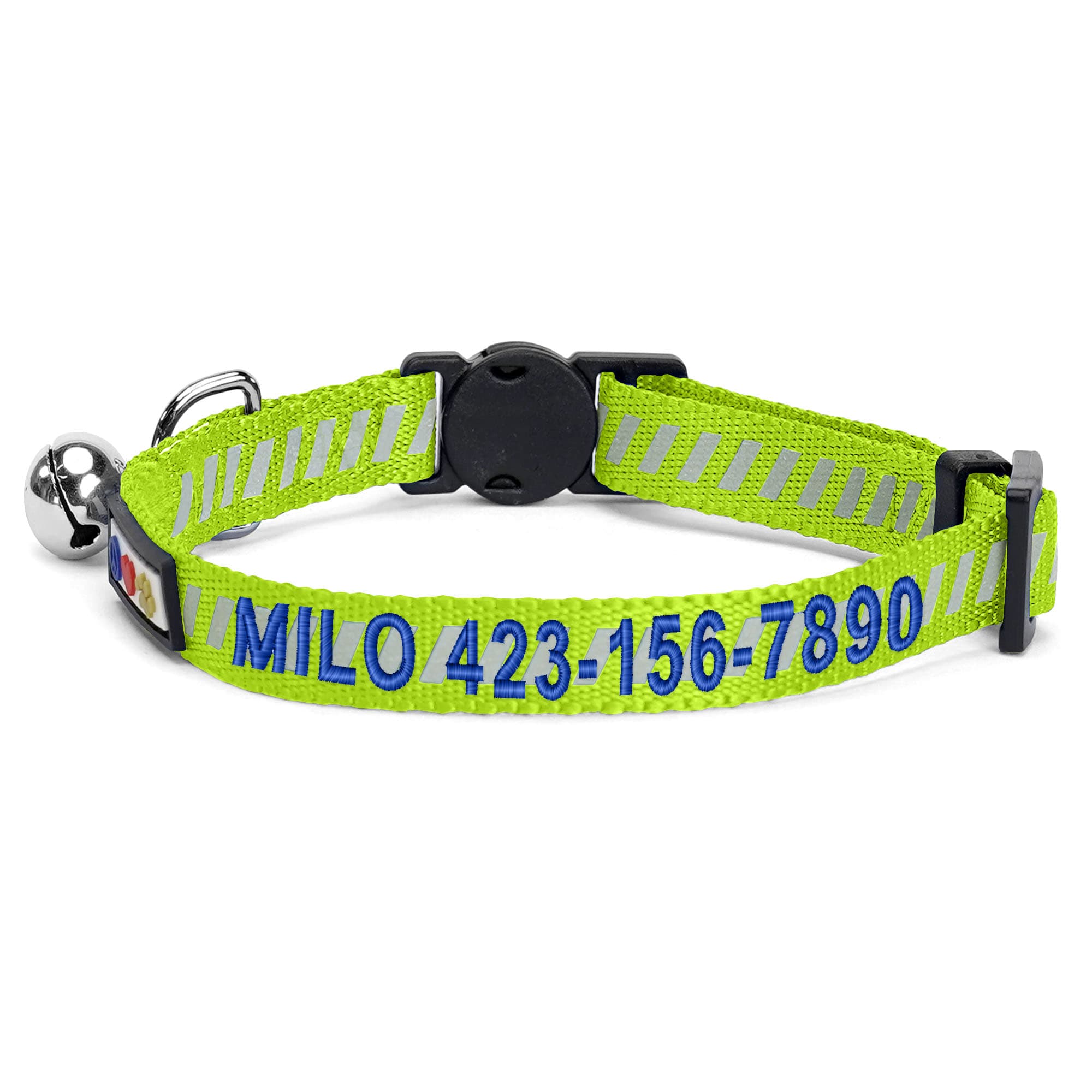 Pawtitas Reflective Green Cat Collar & Custom ID Tag
