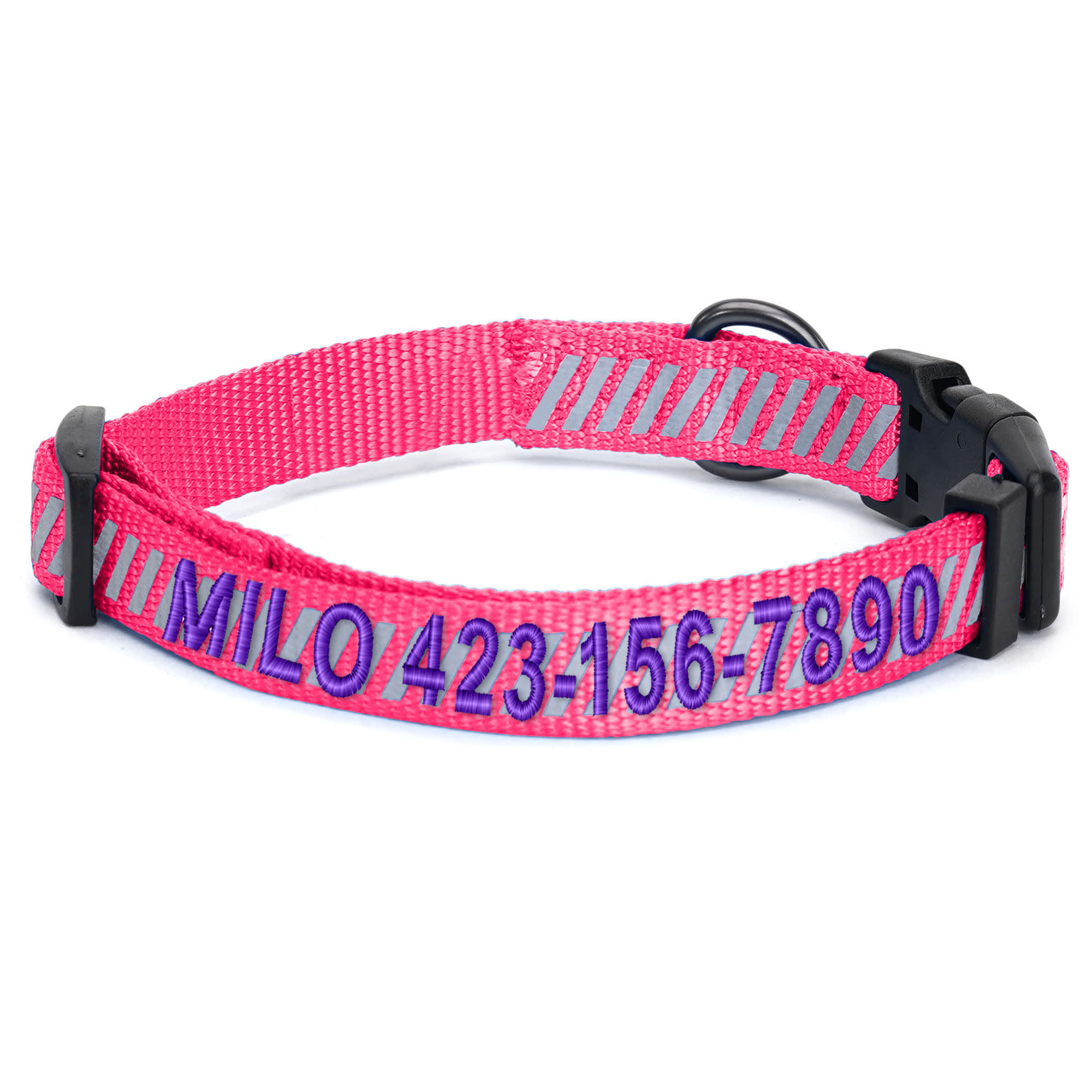 Pawtitas Personalized Reflective Traffic Dog Collar, Pink, X-small 