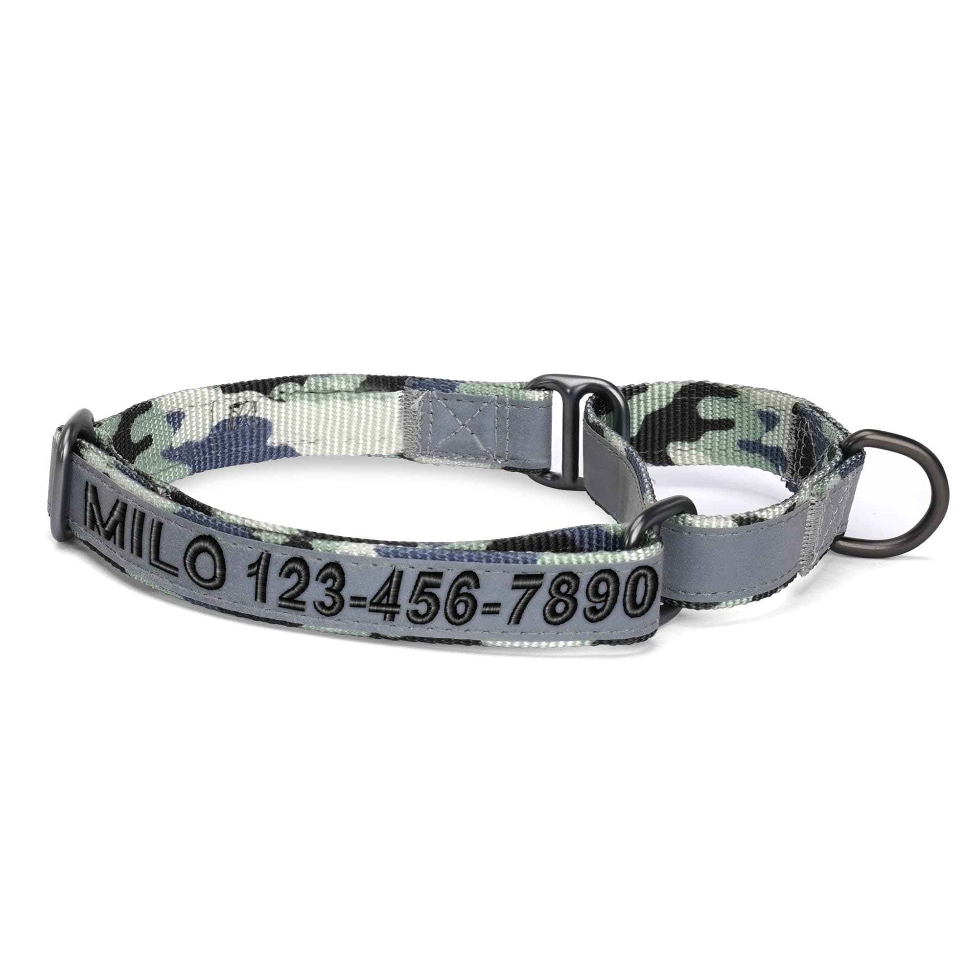 Pawtitas Camouflage Grey Personalized Reflective Martingale Dog Collar