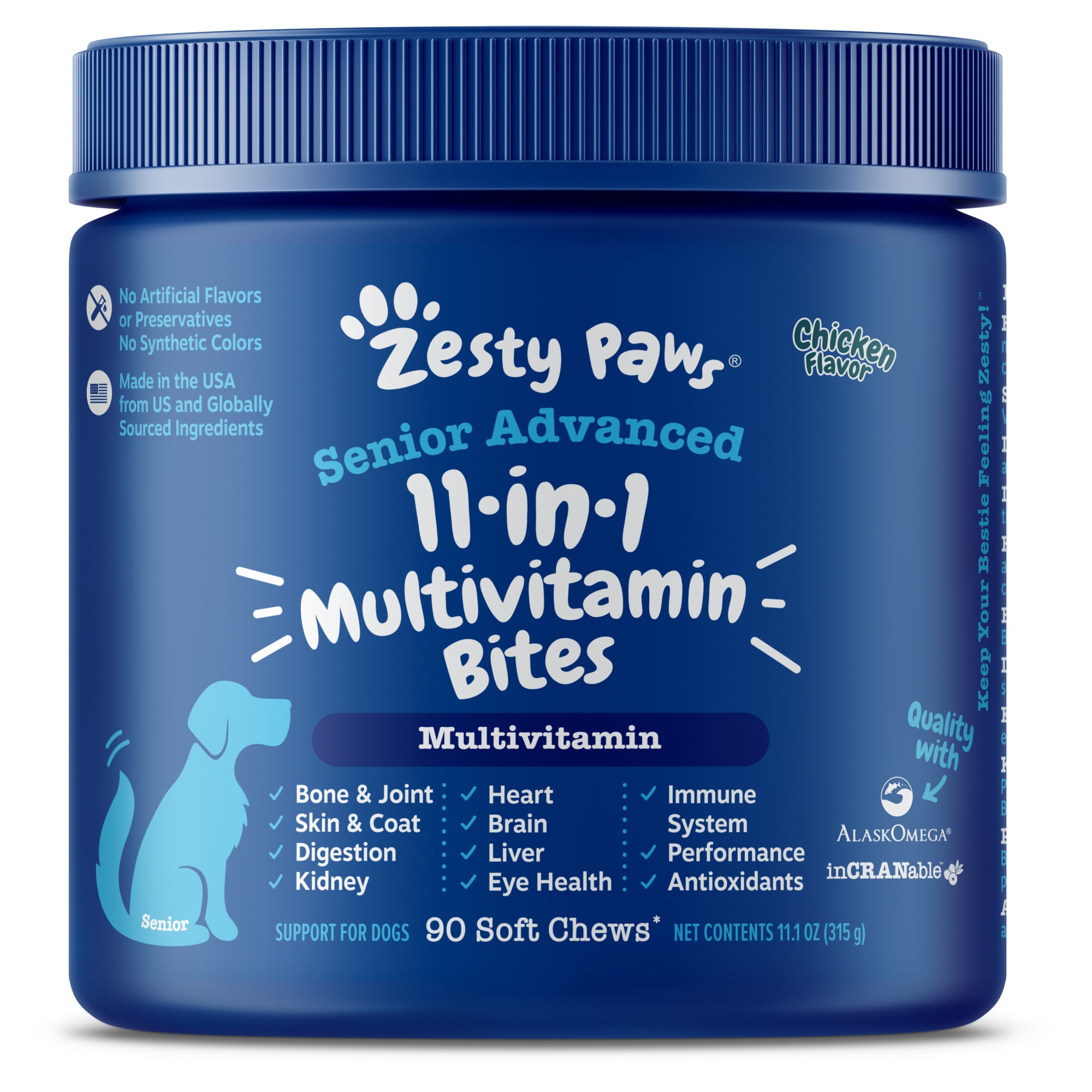 Zesty Paws Chicken Senior Advanced 11-in-1 Multivitamin Bites Soft ...